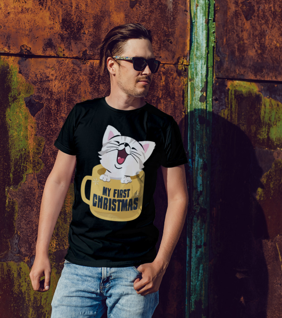 My First Christmas Cat In Coffee Mug T-Shirt