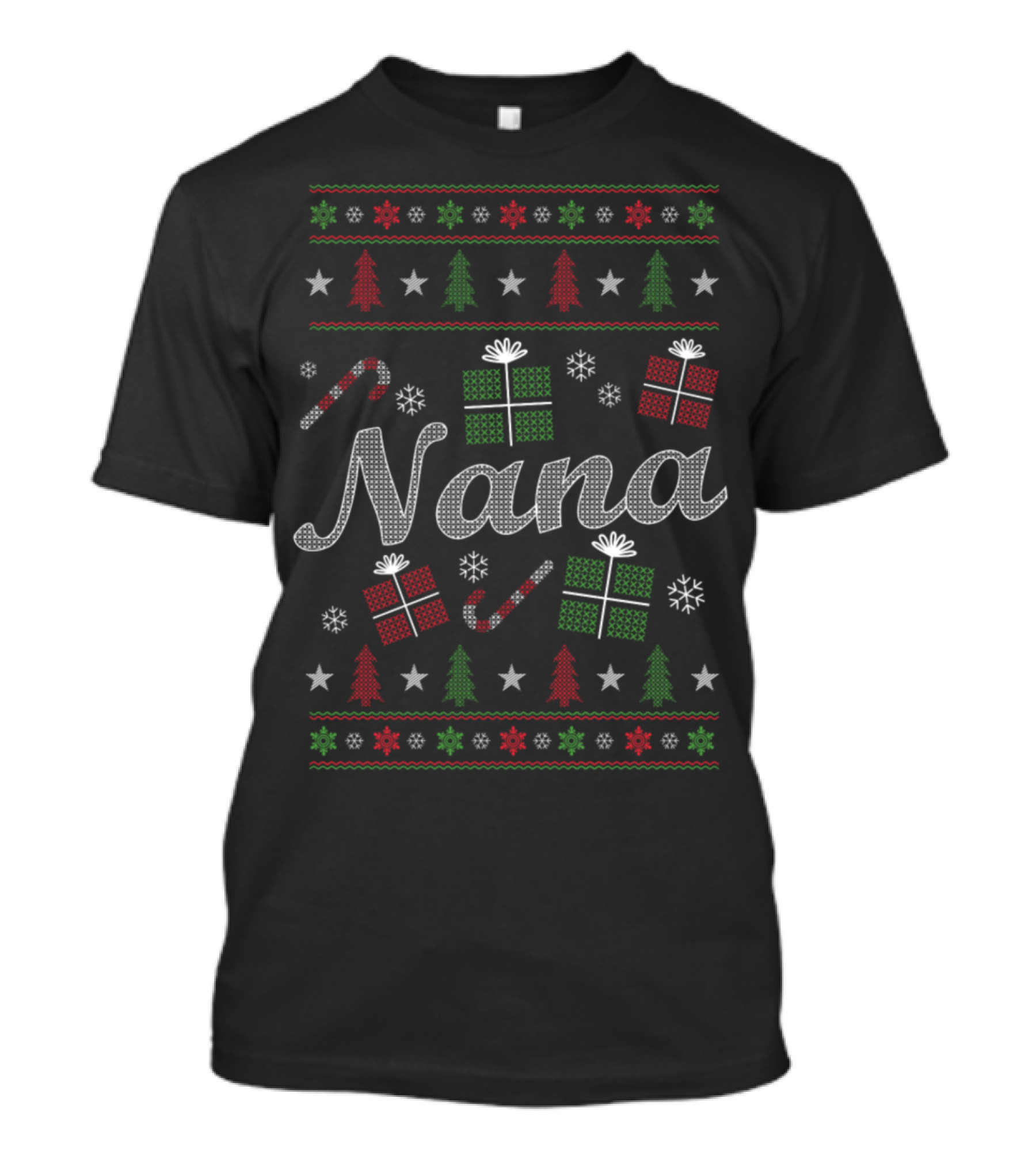 Nana Christmas Ugly Sweater Style With Trees And Gifts T-Shirt