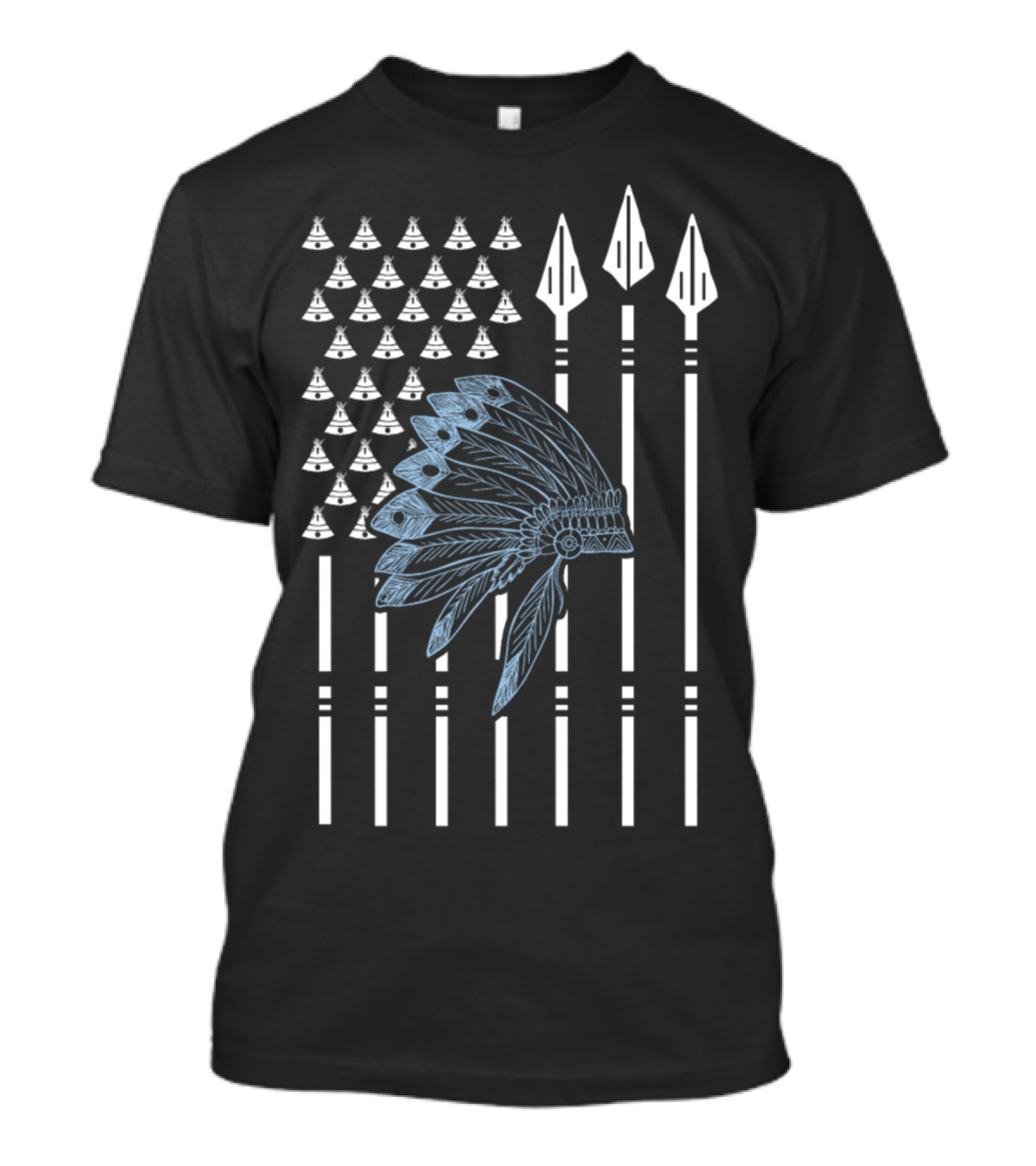 Native American Headdress Teepees Spear Flag T-Shirt