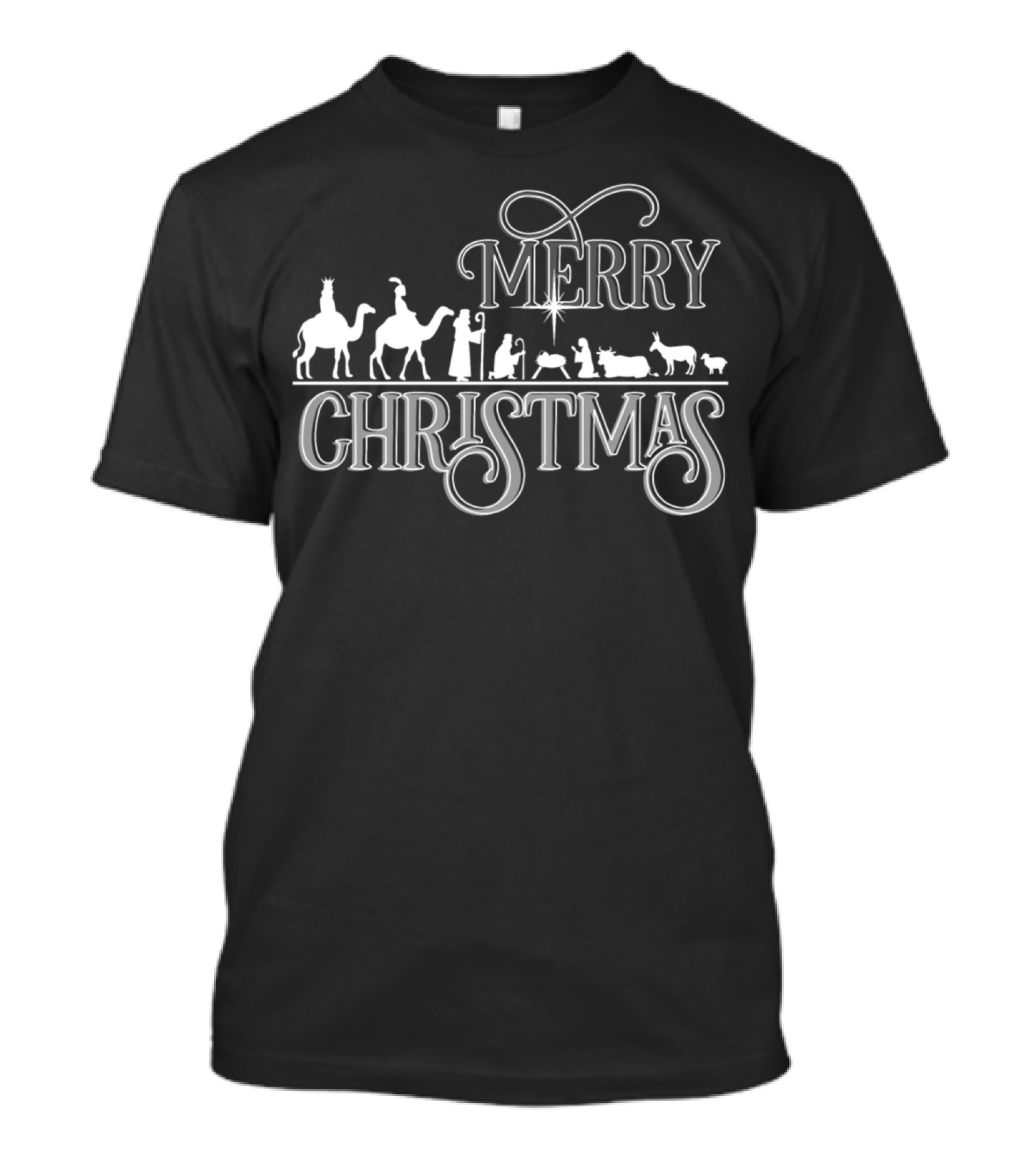 Merry Christmas Nativity Holy Night Crib Scene T-Shirt