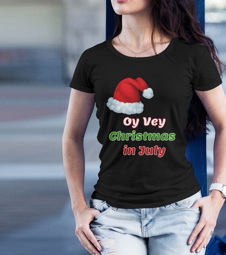 Oy Vey Christmas In July Santa Hat T-Shirt