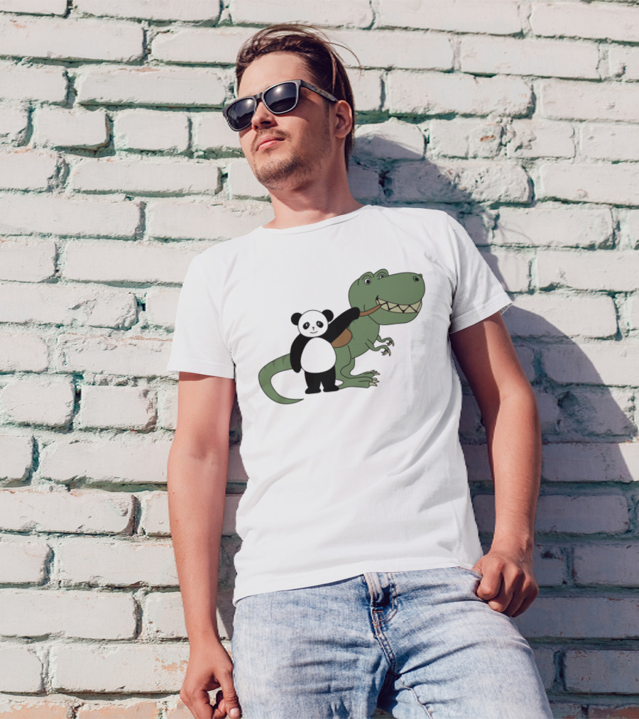 Panda And T-Rex Friendship Hug T-Shirt