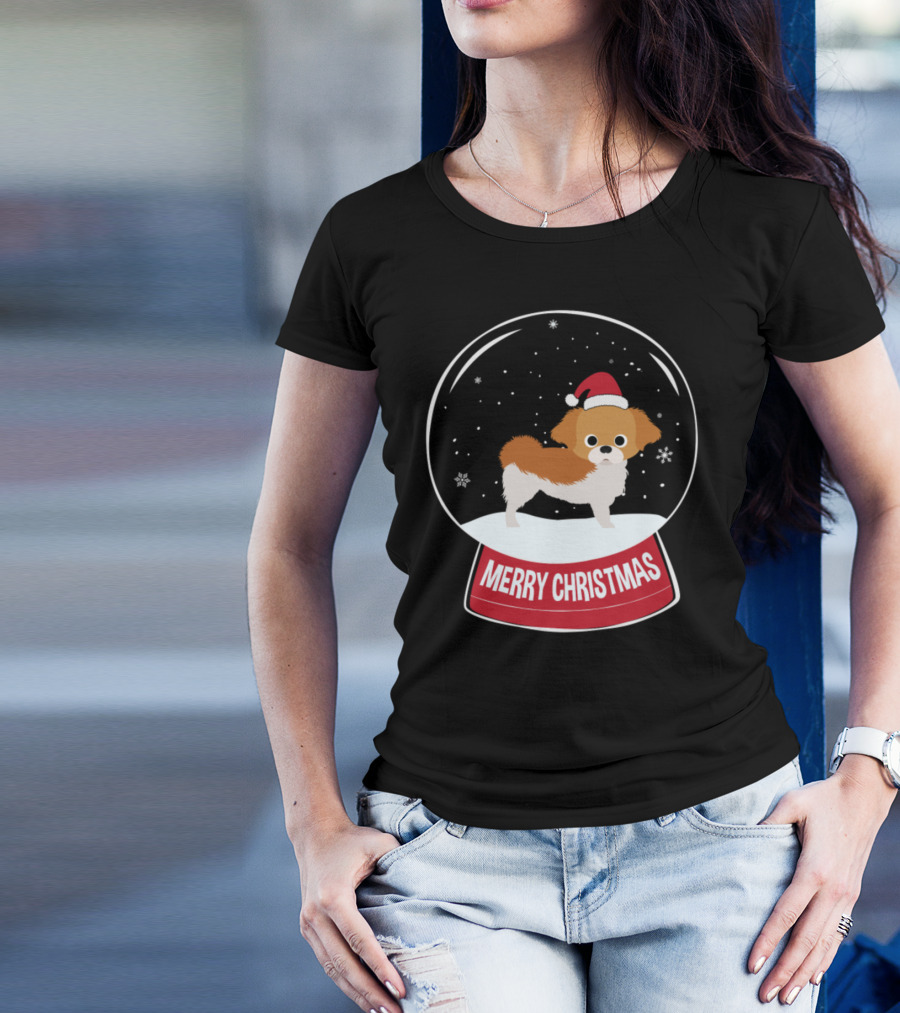 Pekingese Santa Hat Merry Christmas Snow Globe T-Shirt