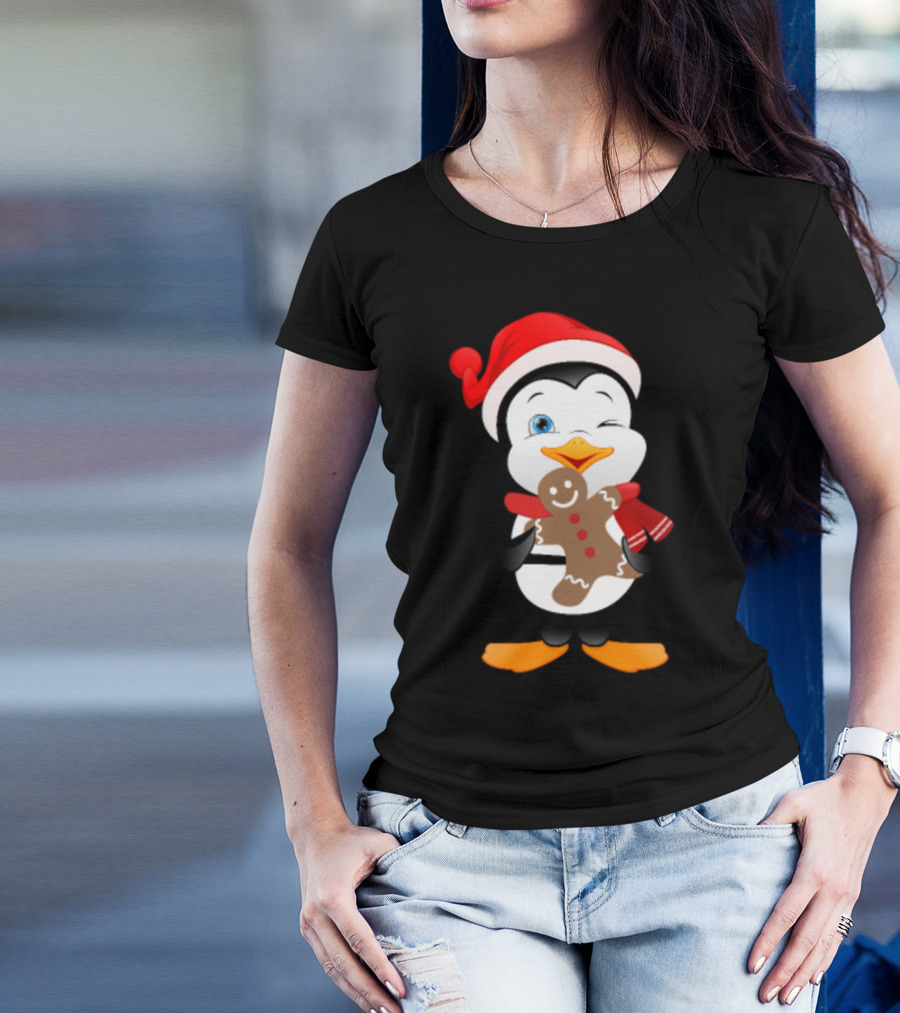 Penguin Santa Hat Gingerbread Cookie T-Shirt
