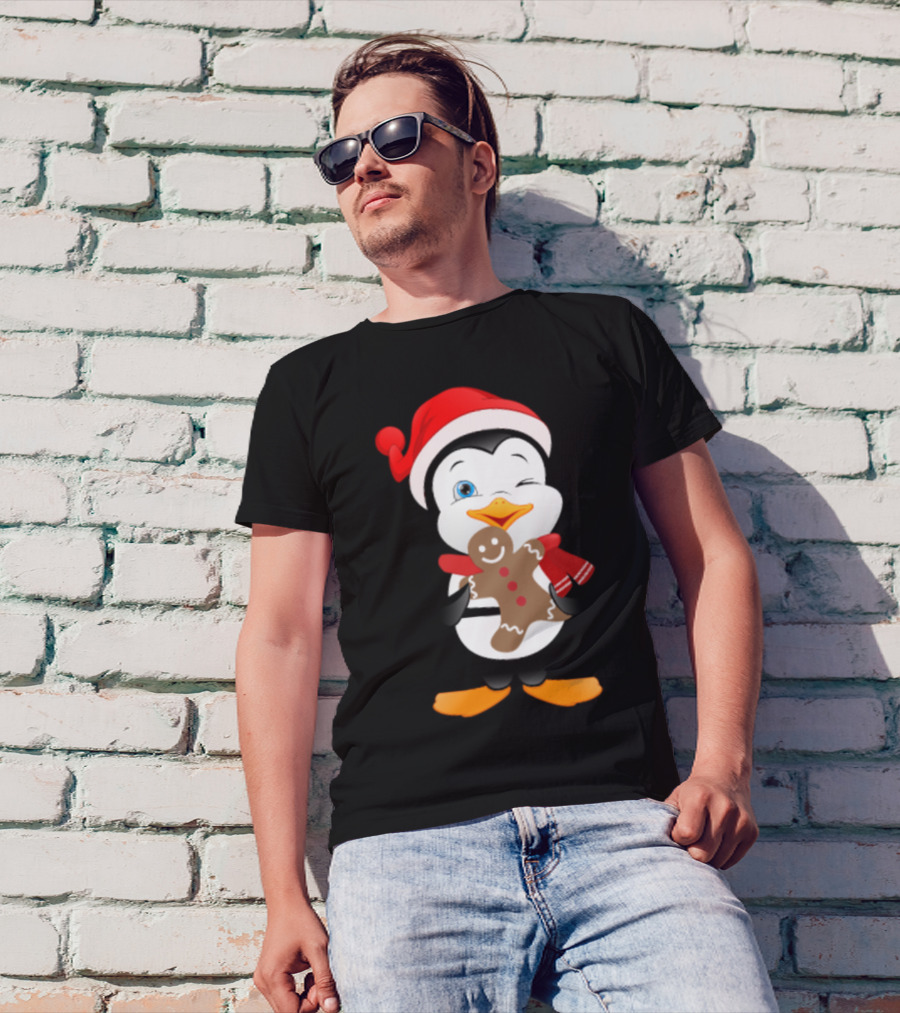 Penguin Santa Hat Gingerbread Cookie T-Shirt
