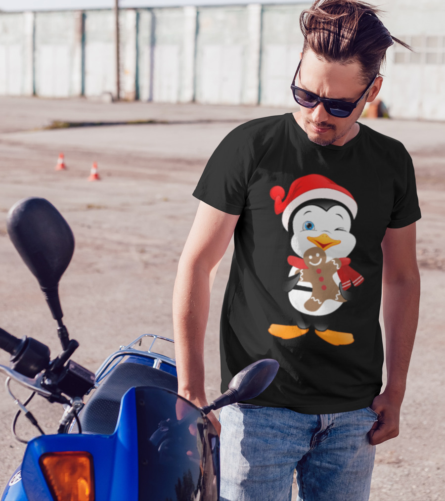 Penguin Santa Hat Gingerbread Cookie T-Shirt