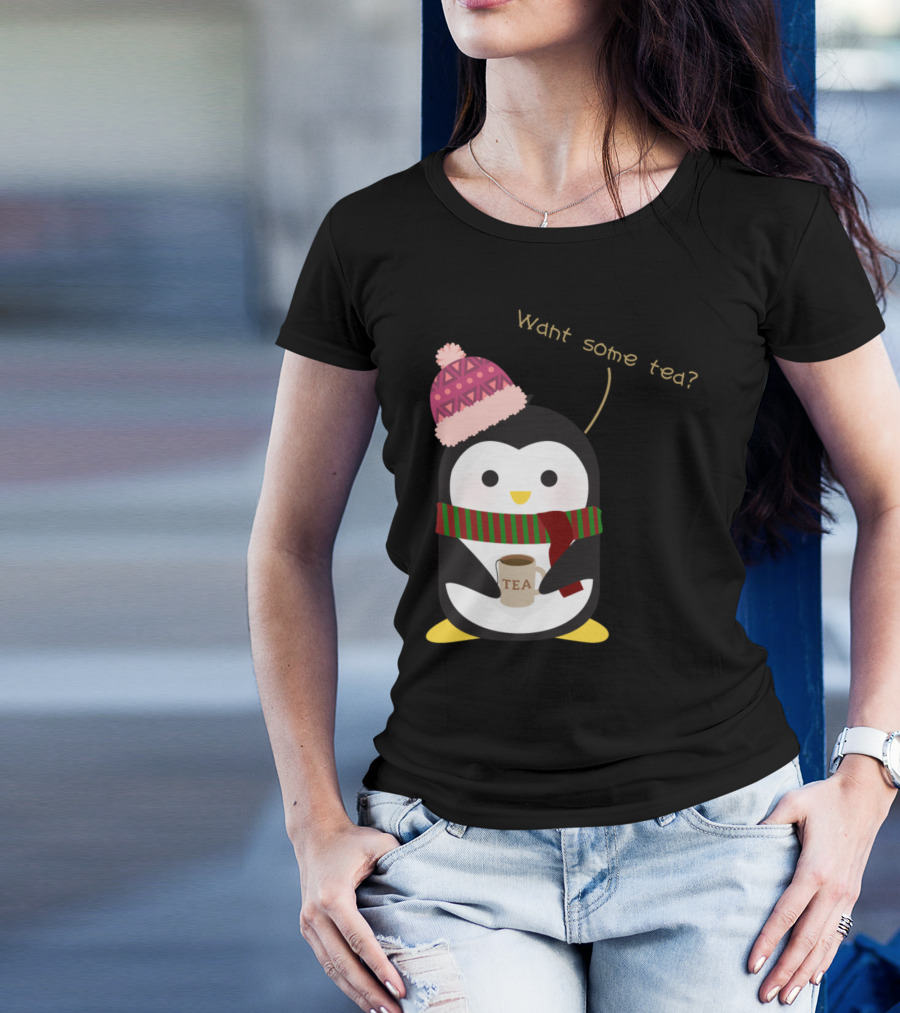 Penguin Want Some Tea Warm Winter Hat Scarf T-Shirt