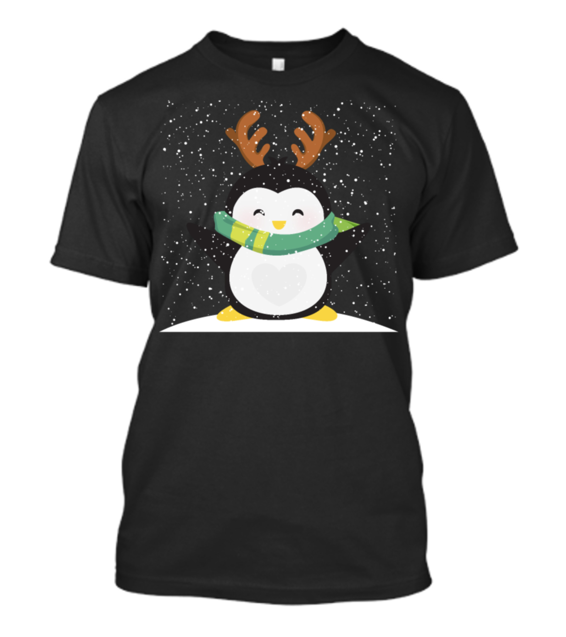 Penguin With Antlers And Scarf In Snow I Merry T-Shirt