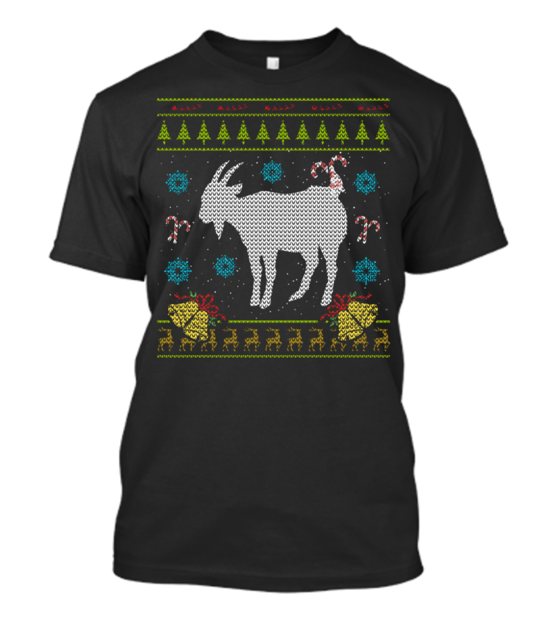 Pet Goat Ugly Christmas Sweater Candy Cane Trees Snowflakes T-Shirt