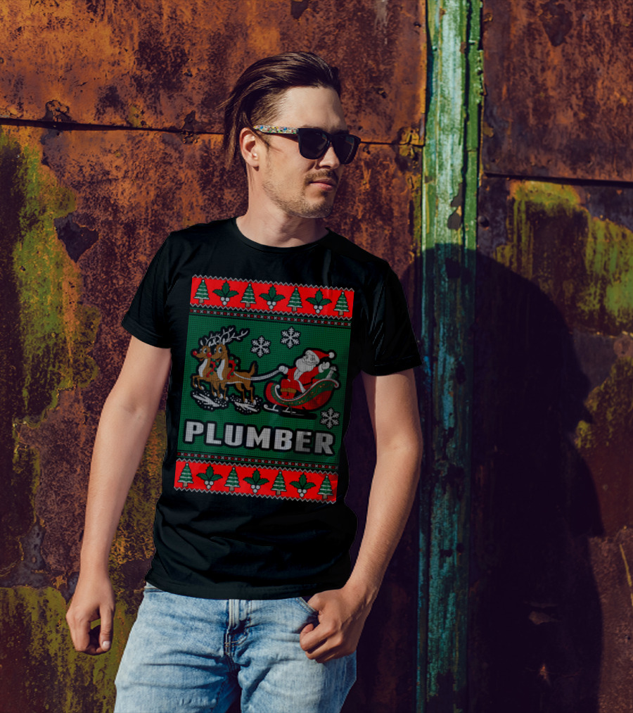 Plumber Christmas Santa Reindeer Sleigh Ugly T-Shirt
