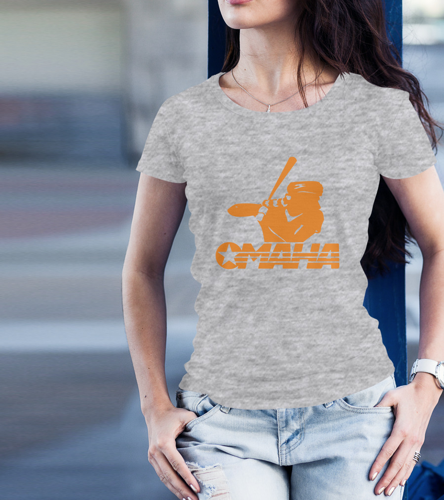 TN Omaha Baseball Silhouette With Star In Orange T-Shirt