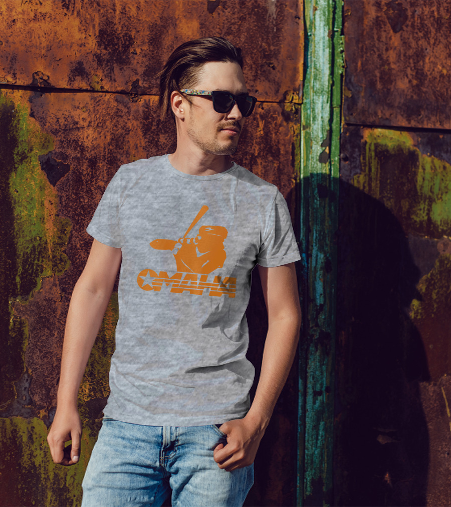 TN Omaha Baseball Silhouette With Star In Orange T-Shirt