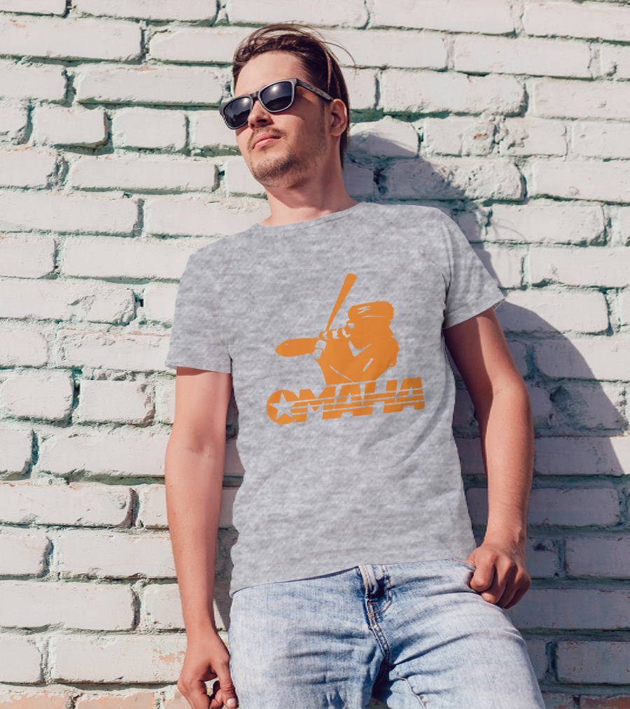 TN Omaha Baseball Silhouette With Star In Orange T-Shirt