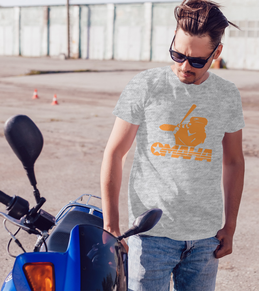 TN Omaha Baseball Silhouette With Star In Orange T-Shirt
