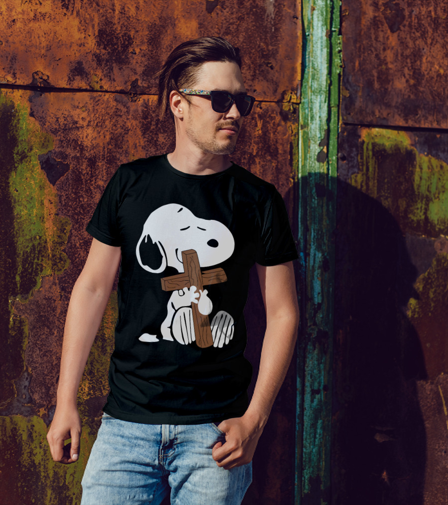 Snoopy Hugging Wooden Cross T-Shirt