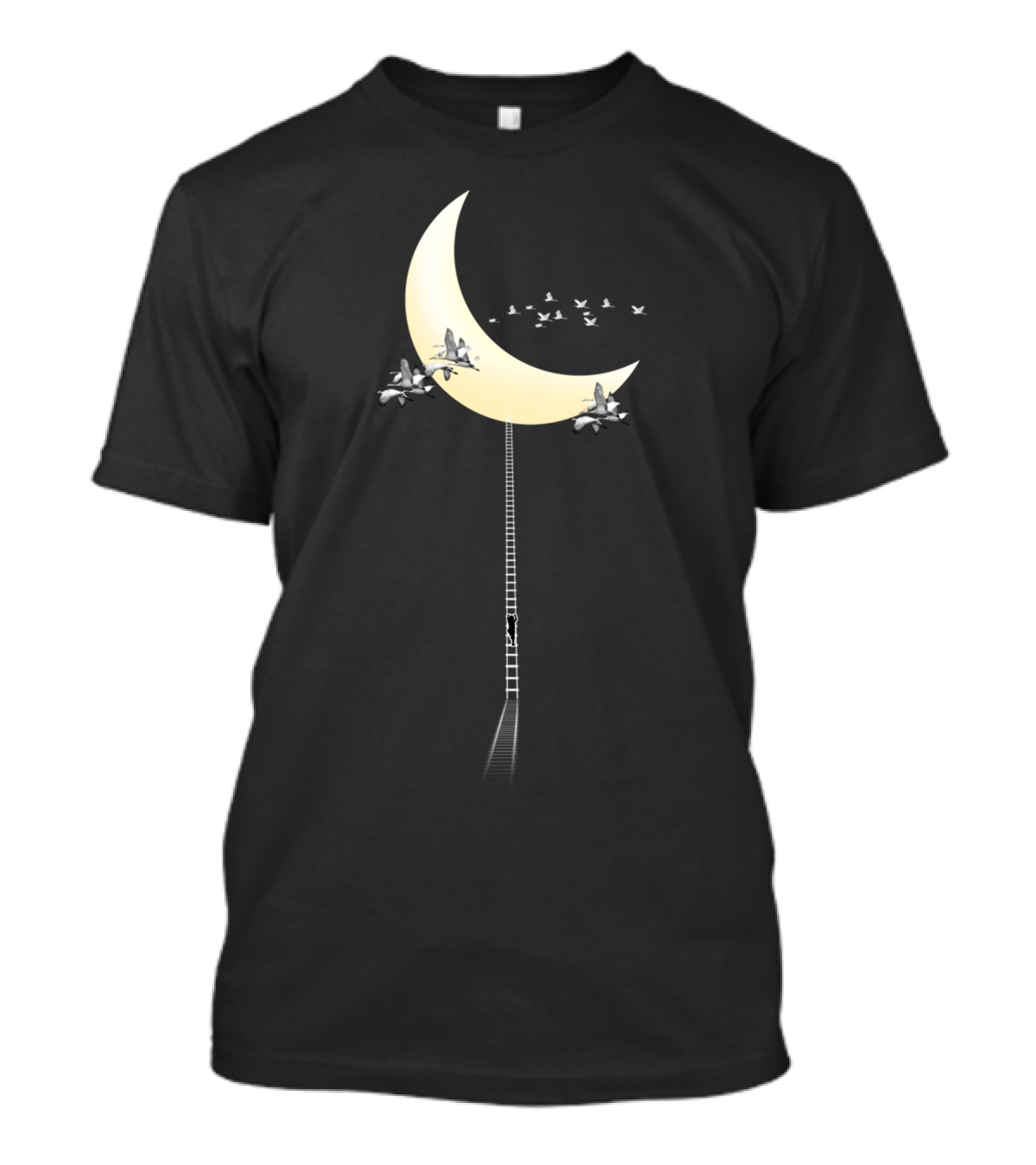 Crane Migration Moon Ladder Journey T-Shirt
