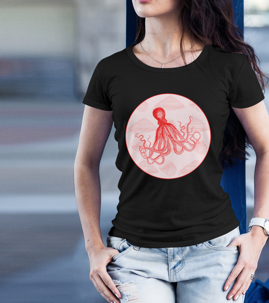 Octopus SeaShells Salmon Color T-Shirt