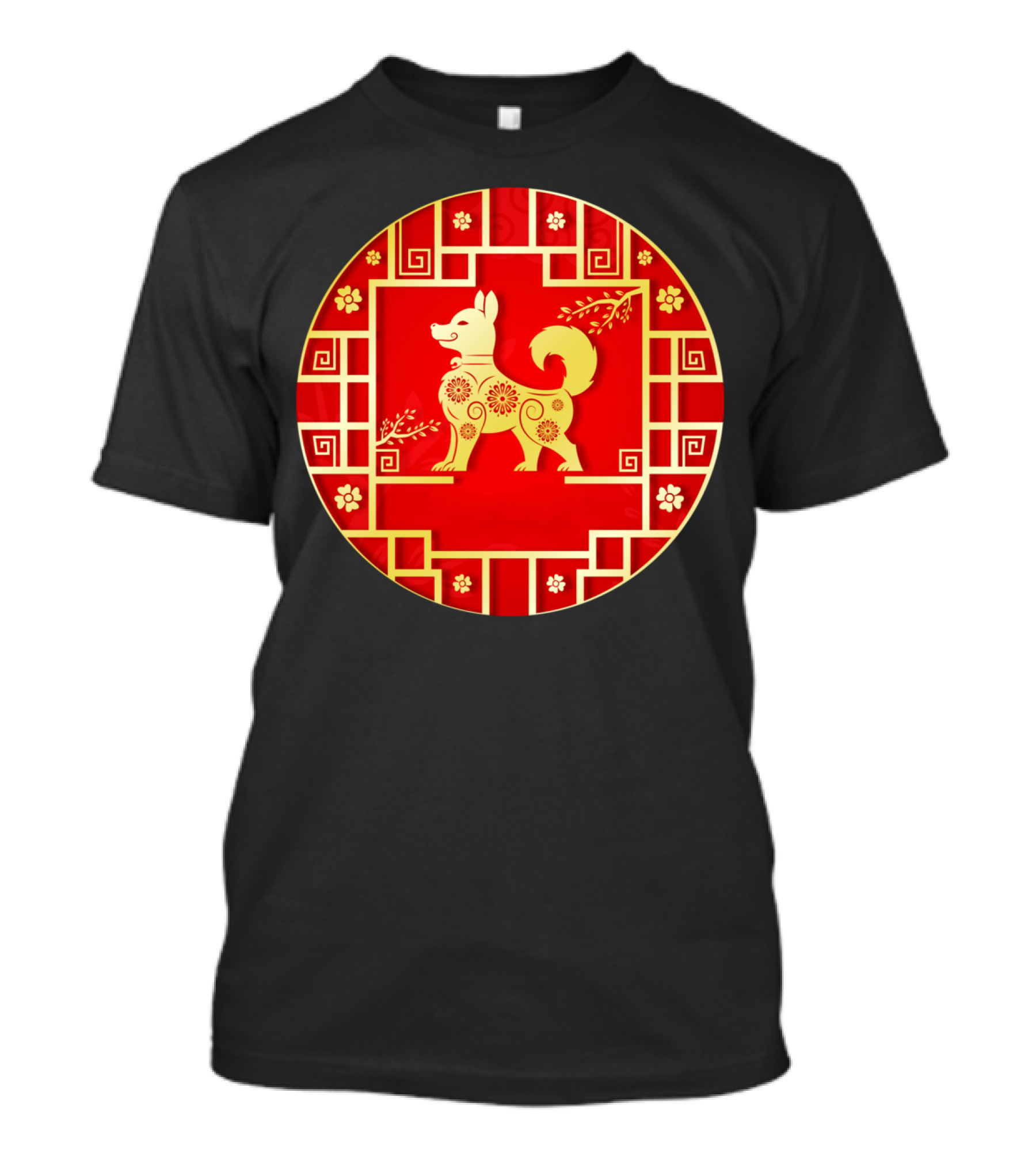 Golden Dog With Red Background And Floral T-Shirt