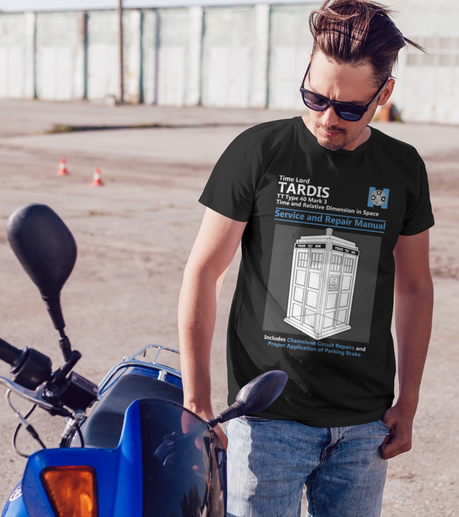 Time Lord Tardis TT Type 40 Mark 3 Service And Repair Manual Includes Chameleon Circuit Repairs And Proper Application Of Parking Brake T-Shirt