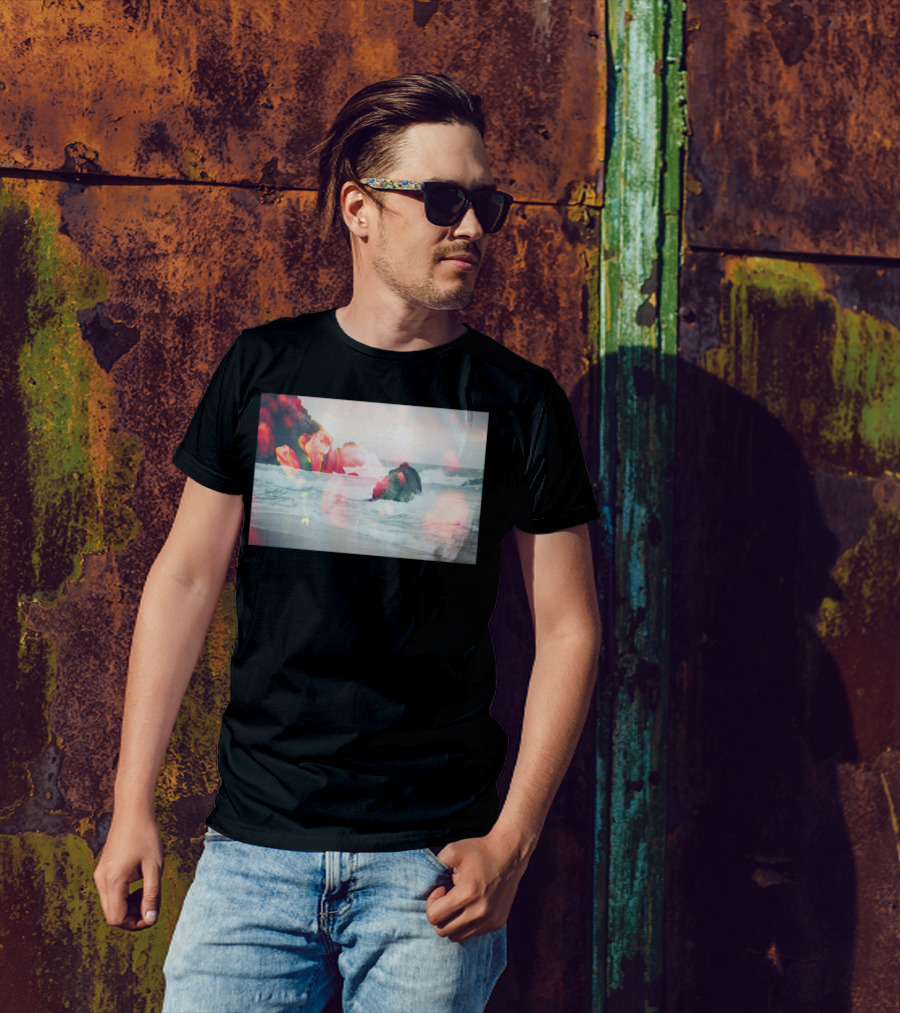 Crashing Tulips Waves On Rocky Shore With Overlapping Floral Elements T-Shirt