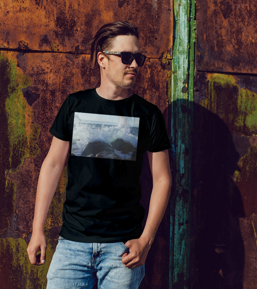 Crashing Waves On Rocky Shoreline Ocean Scene T-Shirt