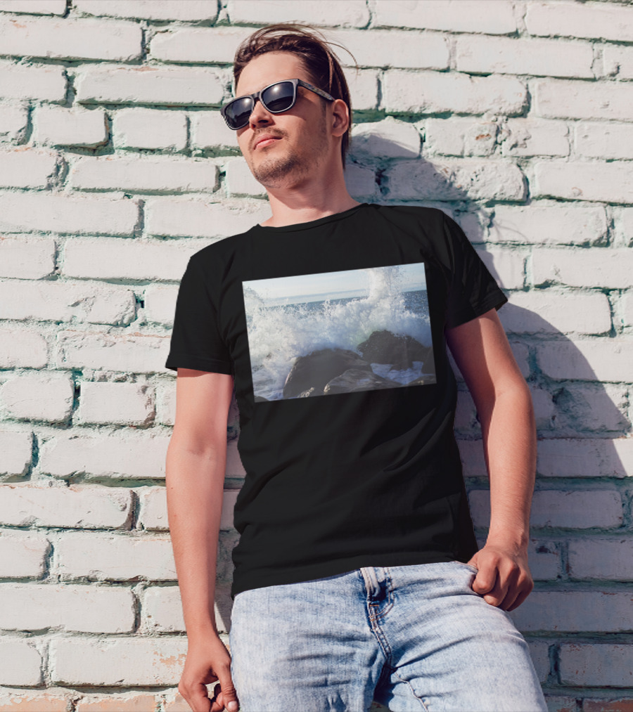 Crashing Waves On Rocky Shoreline Ocean Scene T-Shirt