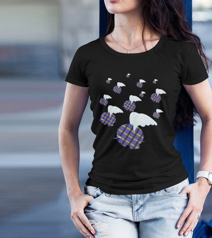 Flying Tartan Elephants With Wings T-Shirt