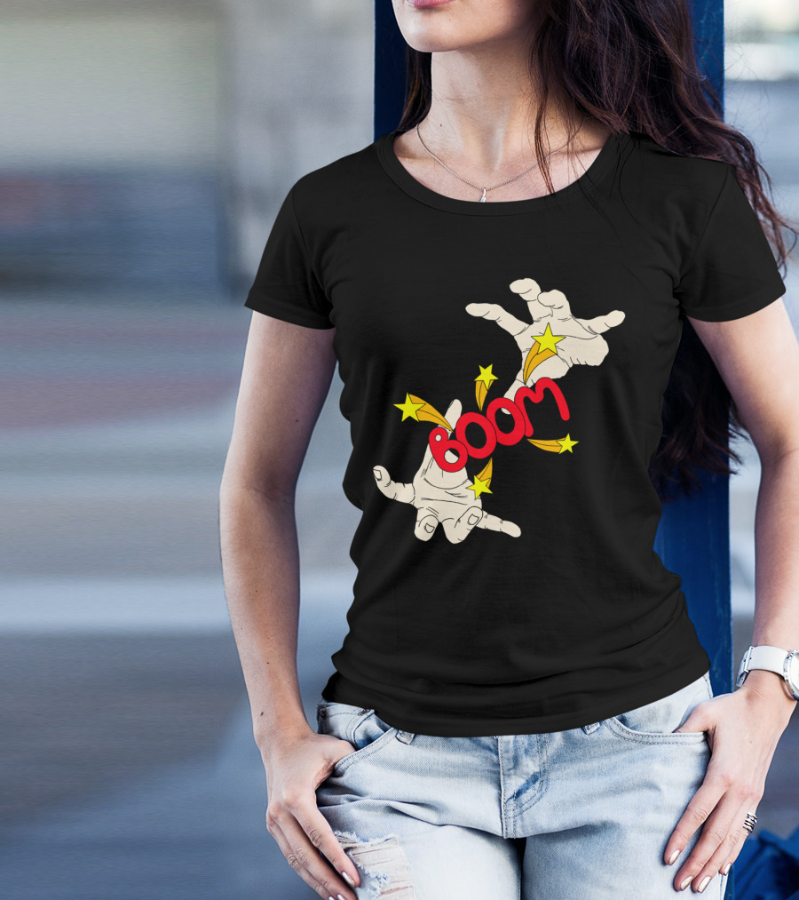 Boom Comic Style Hands And Stars T-Shirt