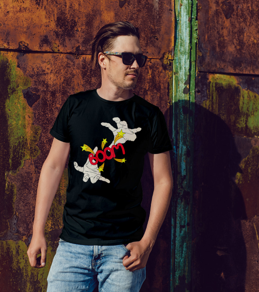 Boom Comic Style Hands And Stars T-Shirt