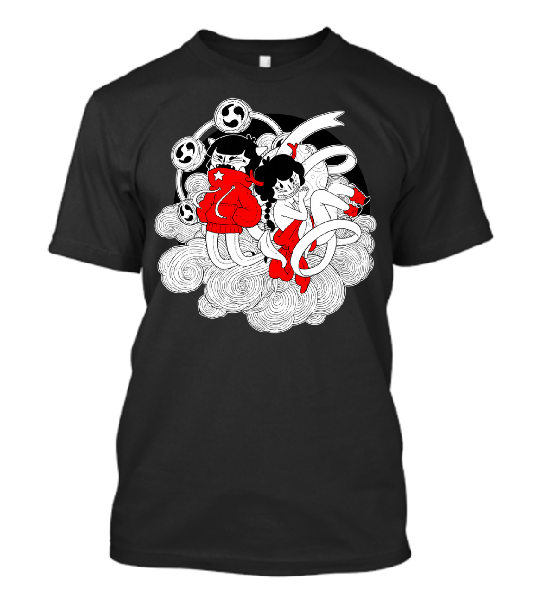 Fujin And Raijin Mythical Gods Red And White T-Shirt