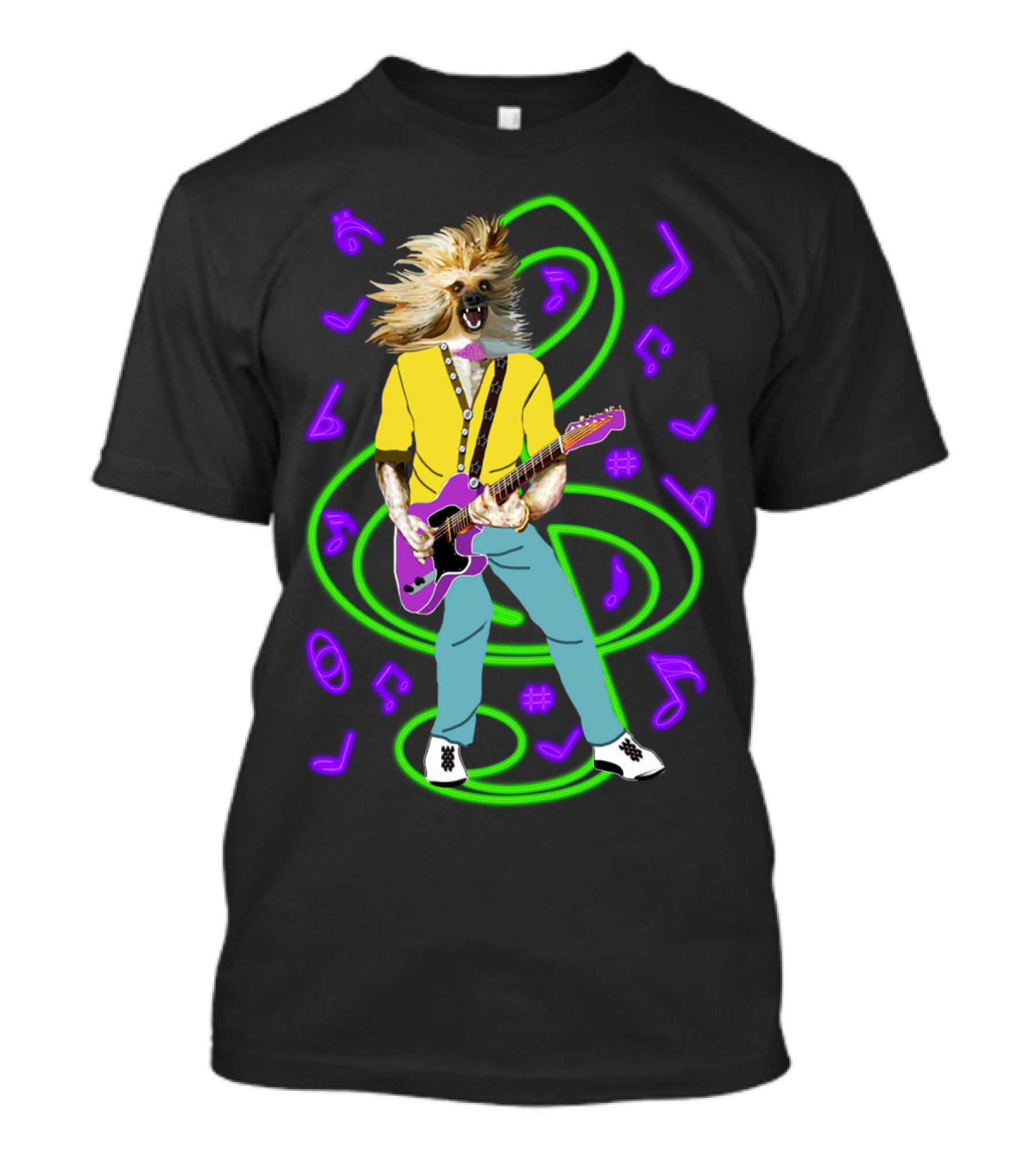 Dog Neon Guitar Hero Rockstar Vibes T-Shirt