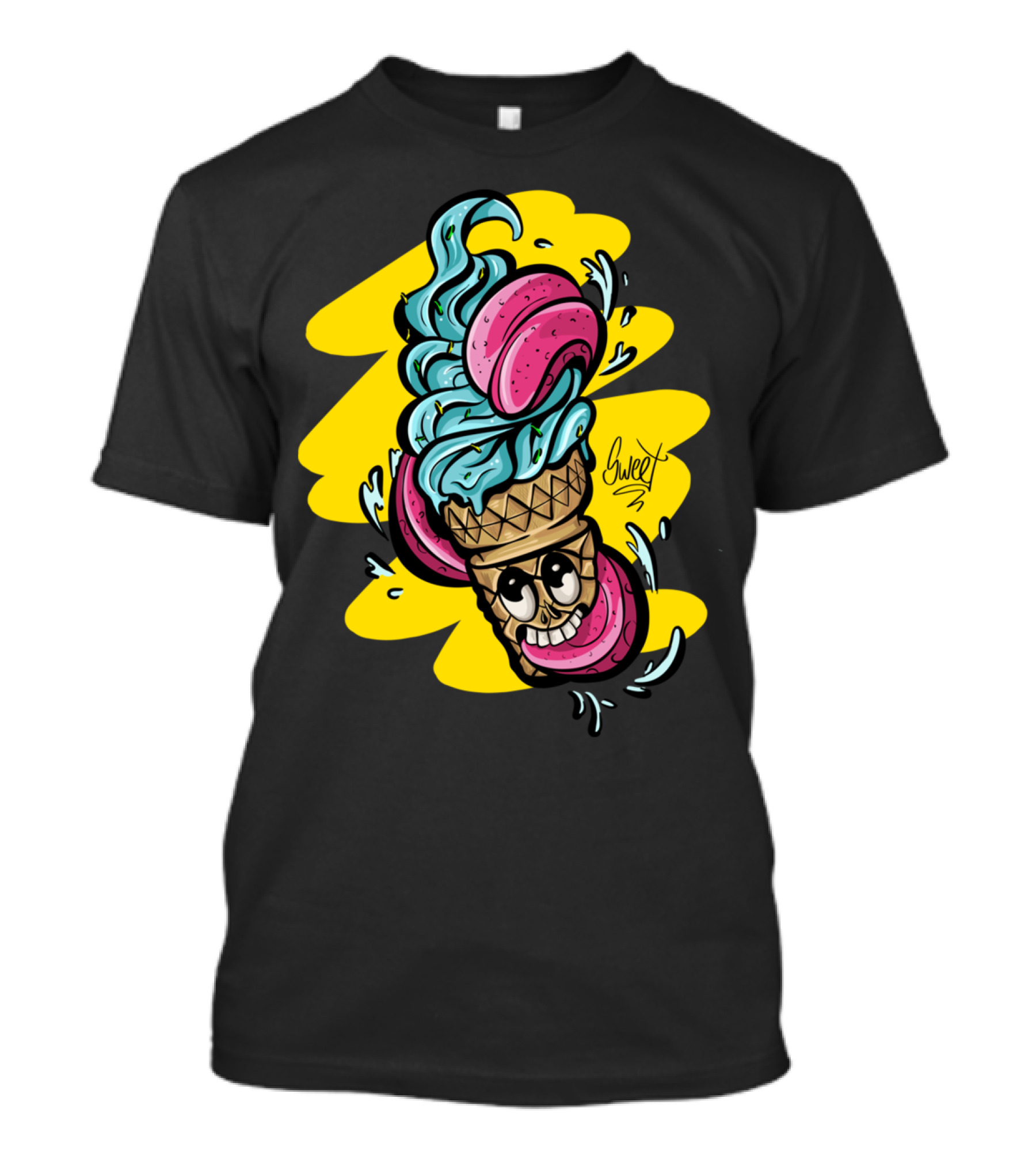 Crazy Sweet Ice Cream Cone With Pink Macarons And Blue Swirls T-Shirt