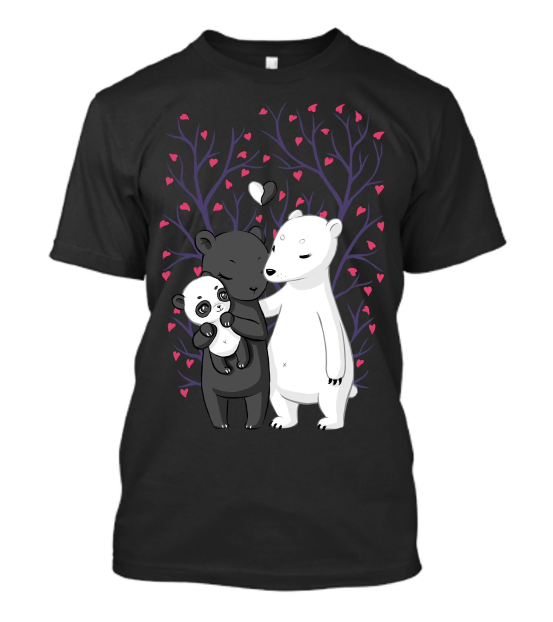 Bear Family Love With Hearts And Tree Background T-Shirt