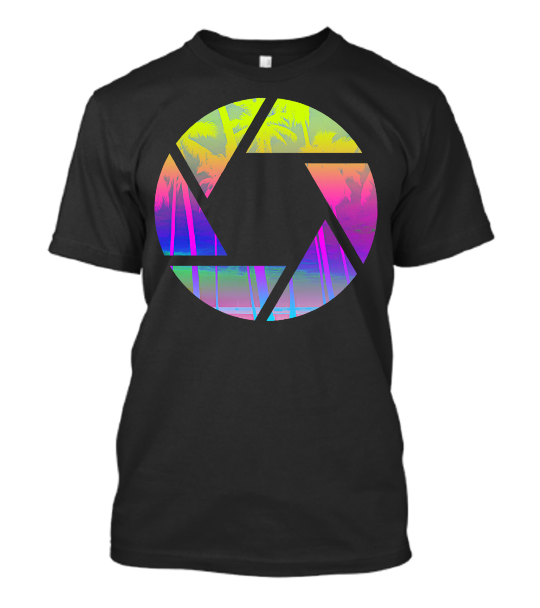 Capture The Summer Neon Palm Trees Vivid Camera Lens Tropics T-Shirt