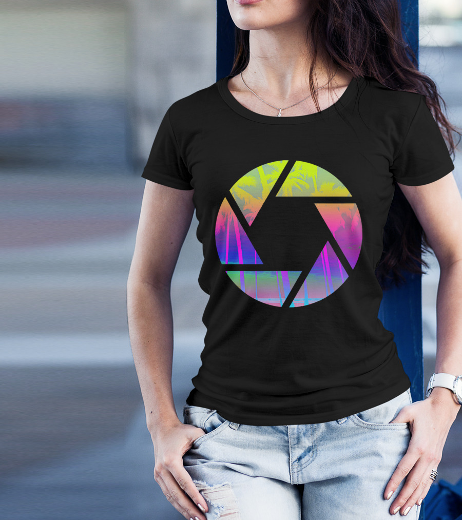 Capture The Summer Neon Palm Trees Vivid Camera Lens Tropics T-Shirt