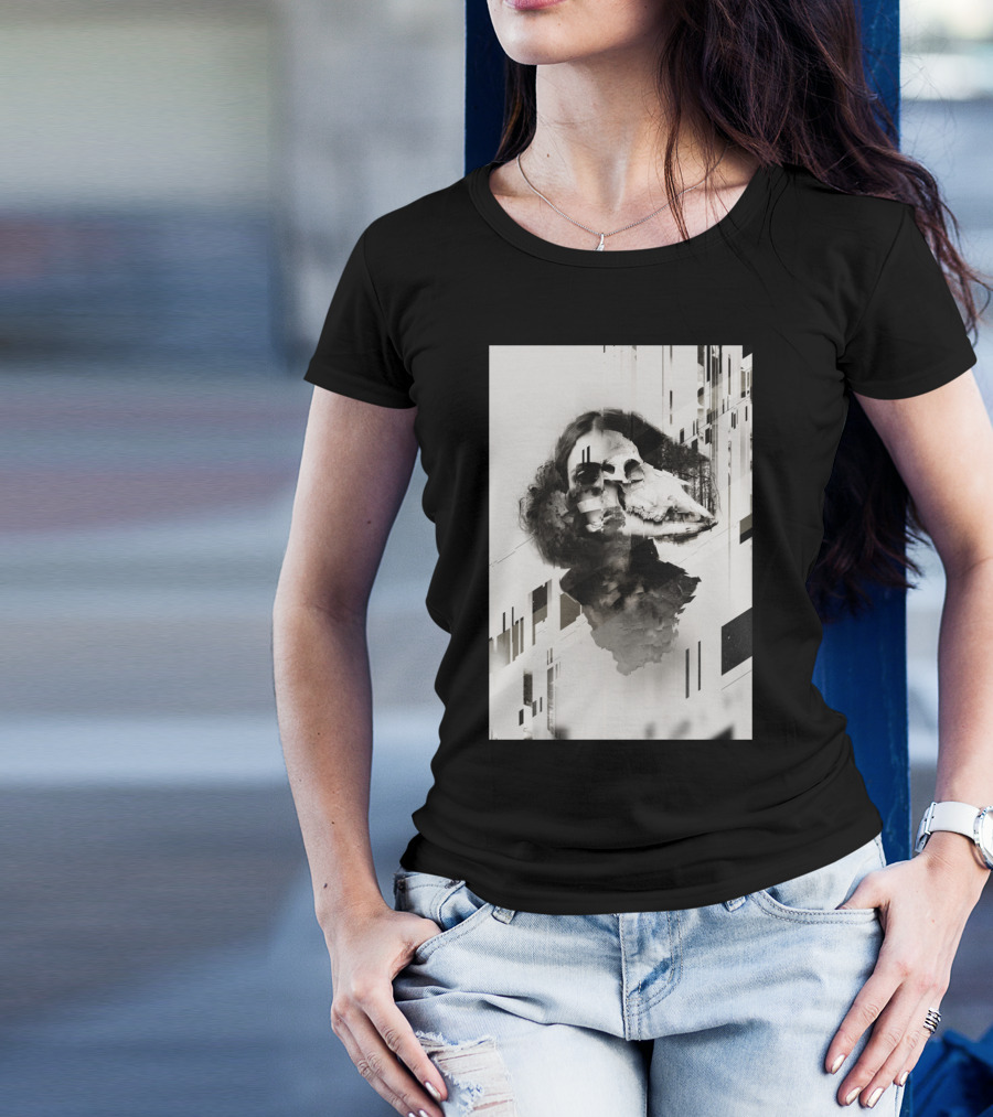 Border Abstract Skull Surrealism Fusion T-Shirt