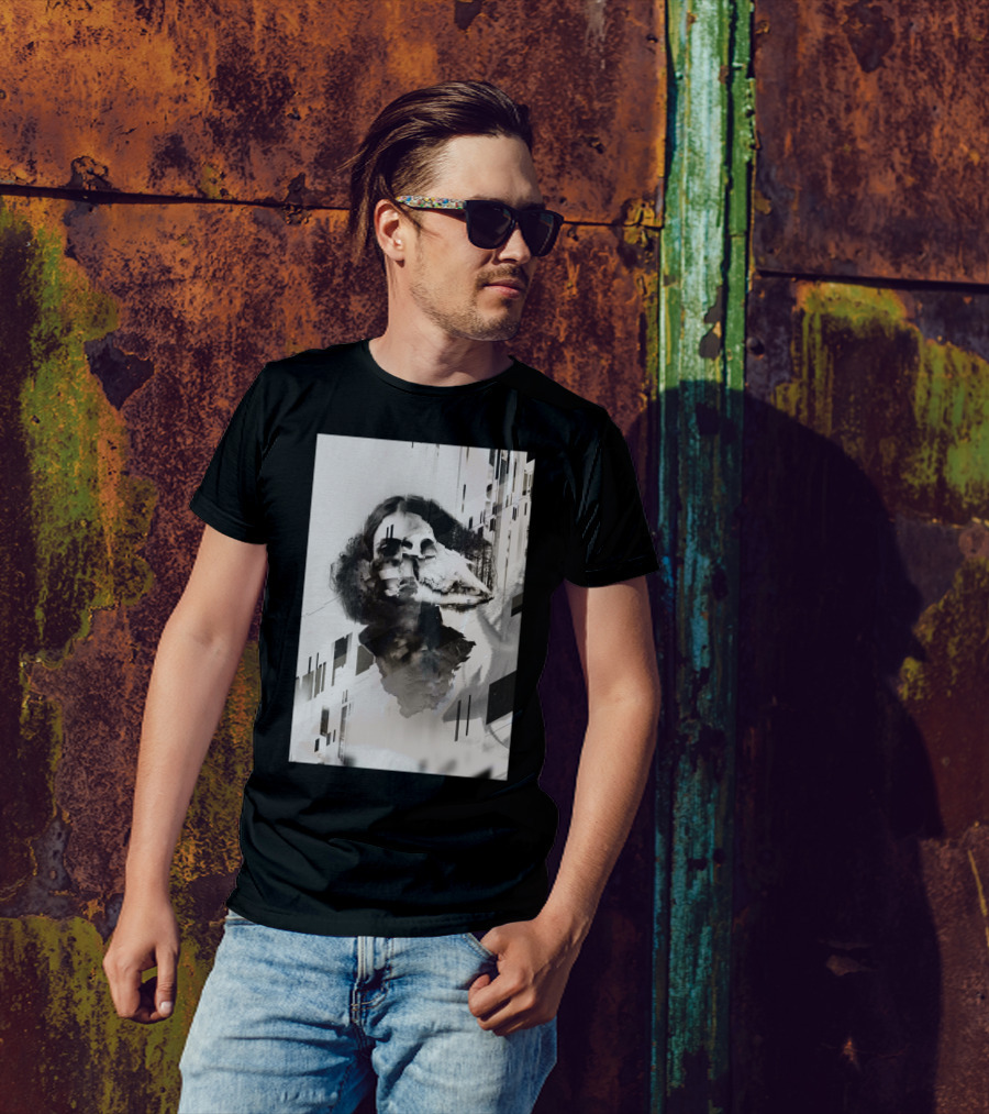 Border Abstract Skull Surrealism Fusion T-Shirt
