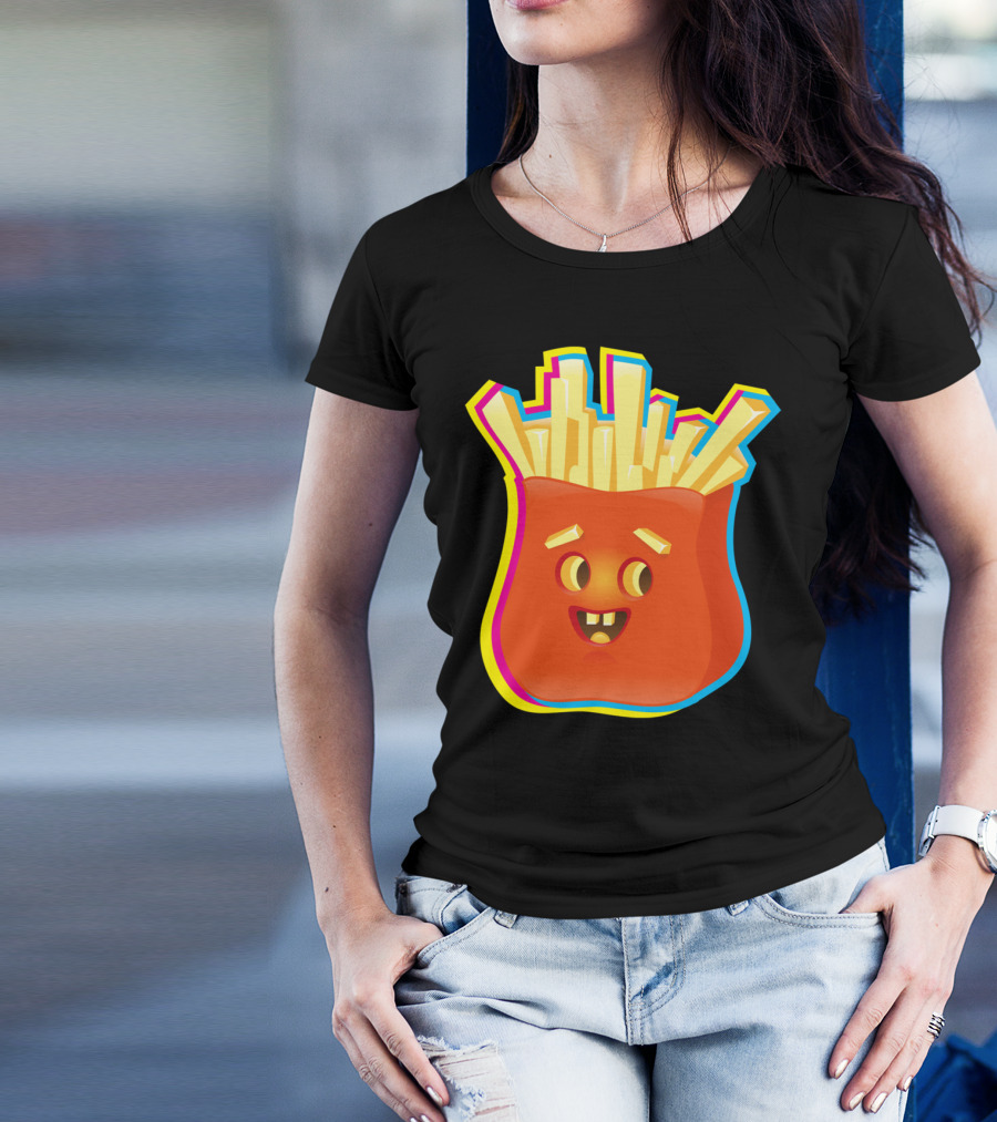 Crazy Neon Smiley French Fries T-Shirt
