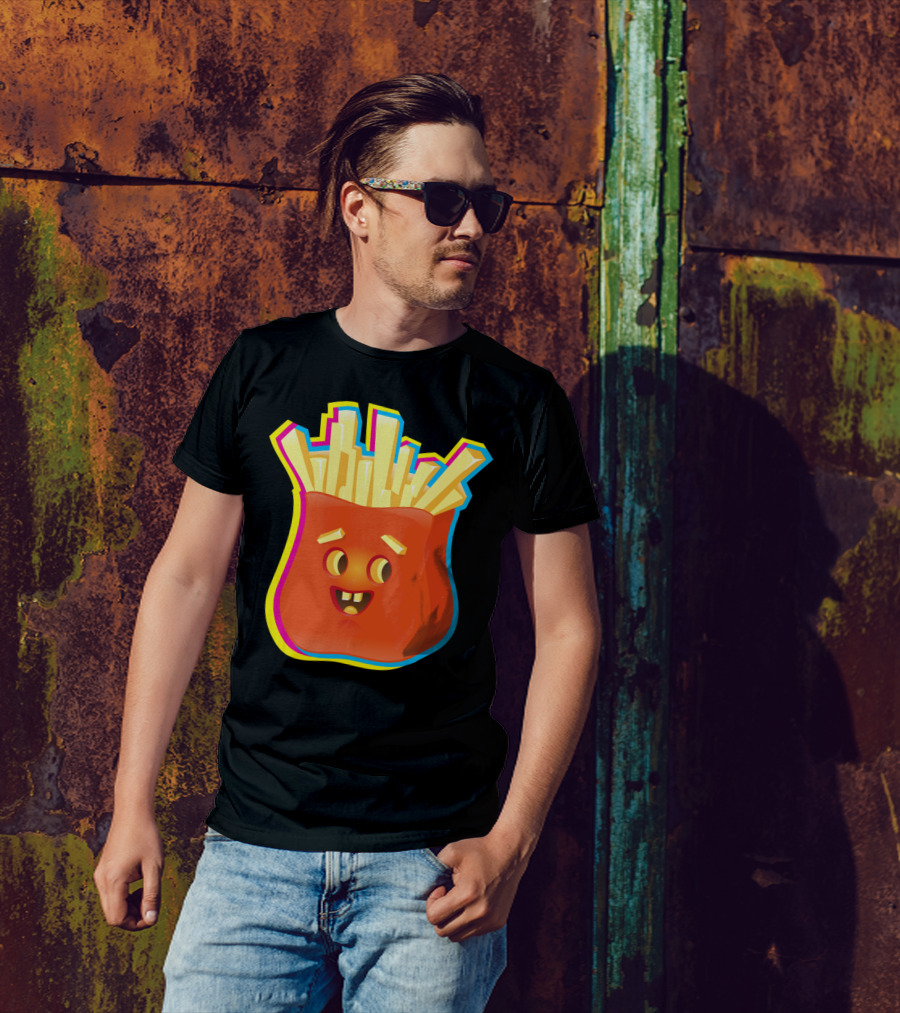 Crazy Neon Smiley French Fries T-Shirt