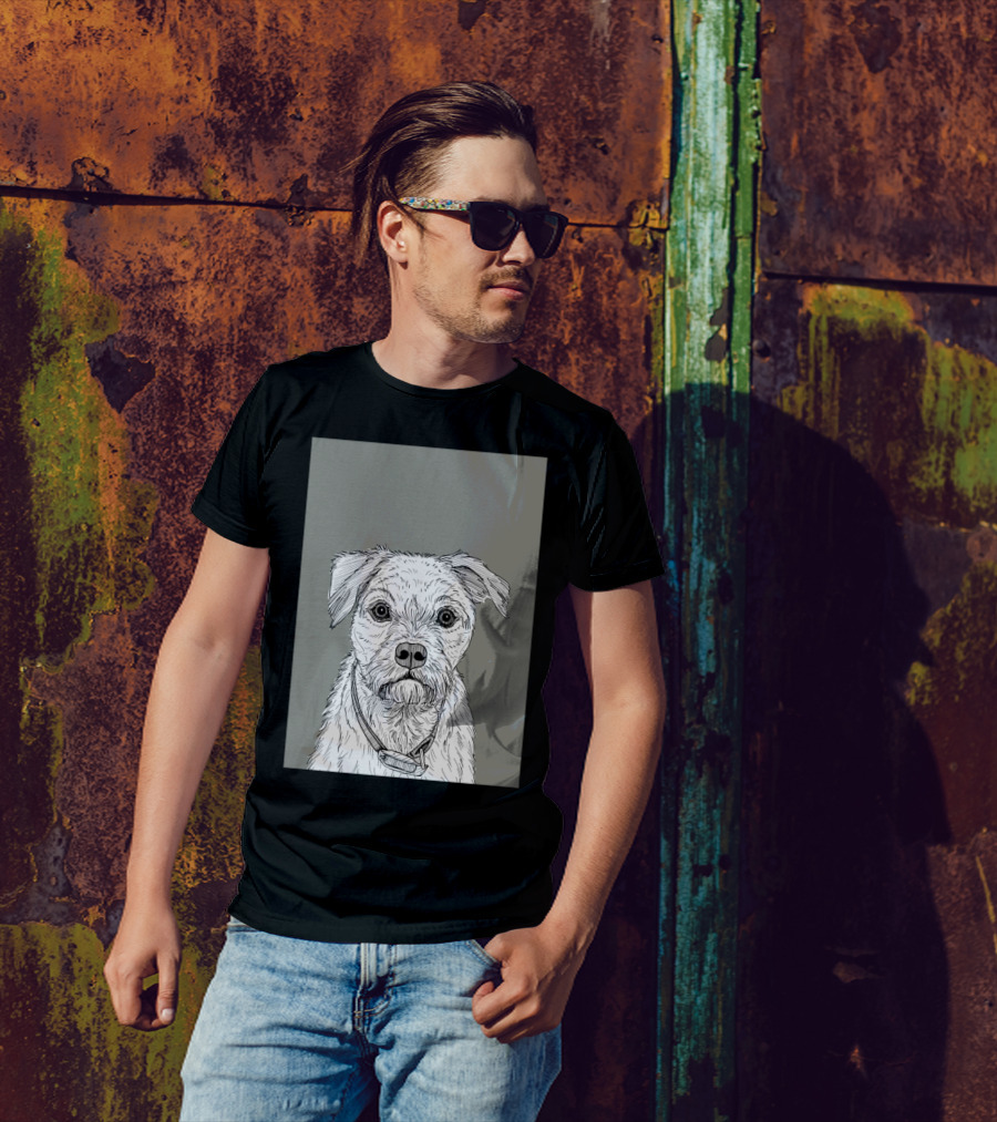 Border Terrier Dog Detailed Line Drawing T-Shirt