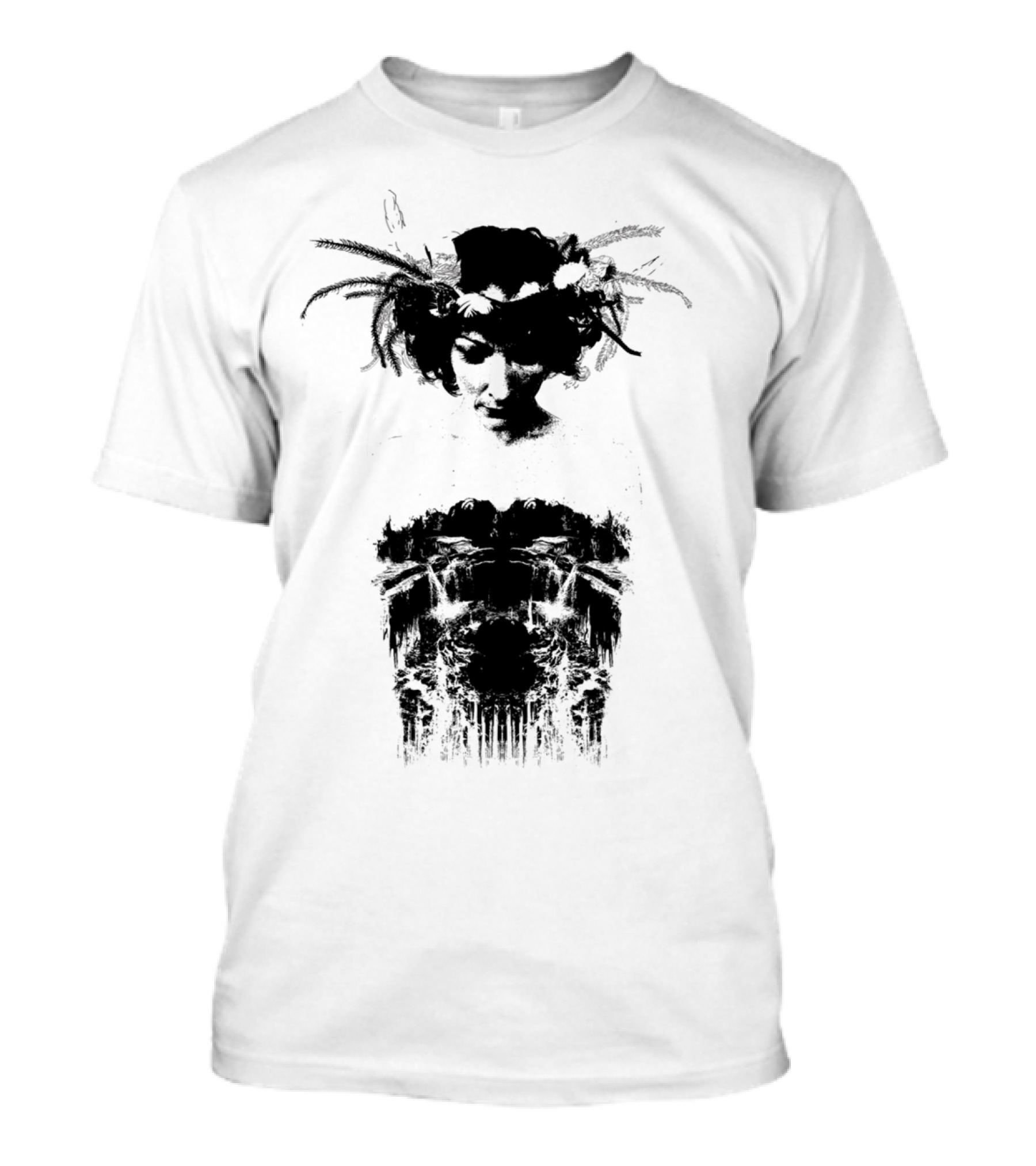 Aqua Dreamy Mystical Woman With Feathers And Reflections T-Shirt