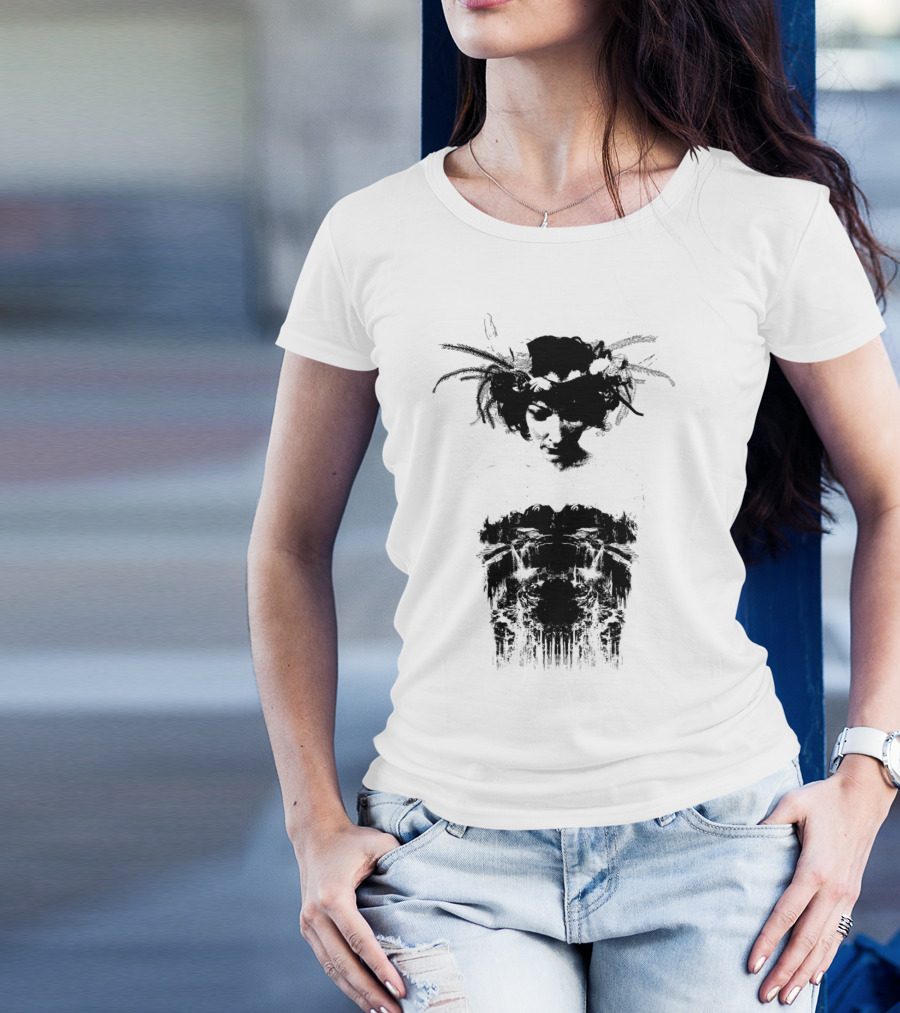 Aqua Dreamy Mystical Woman With Feathers And Reflections T-Shirt