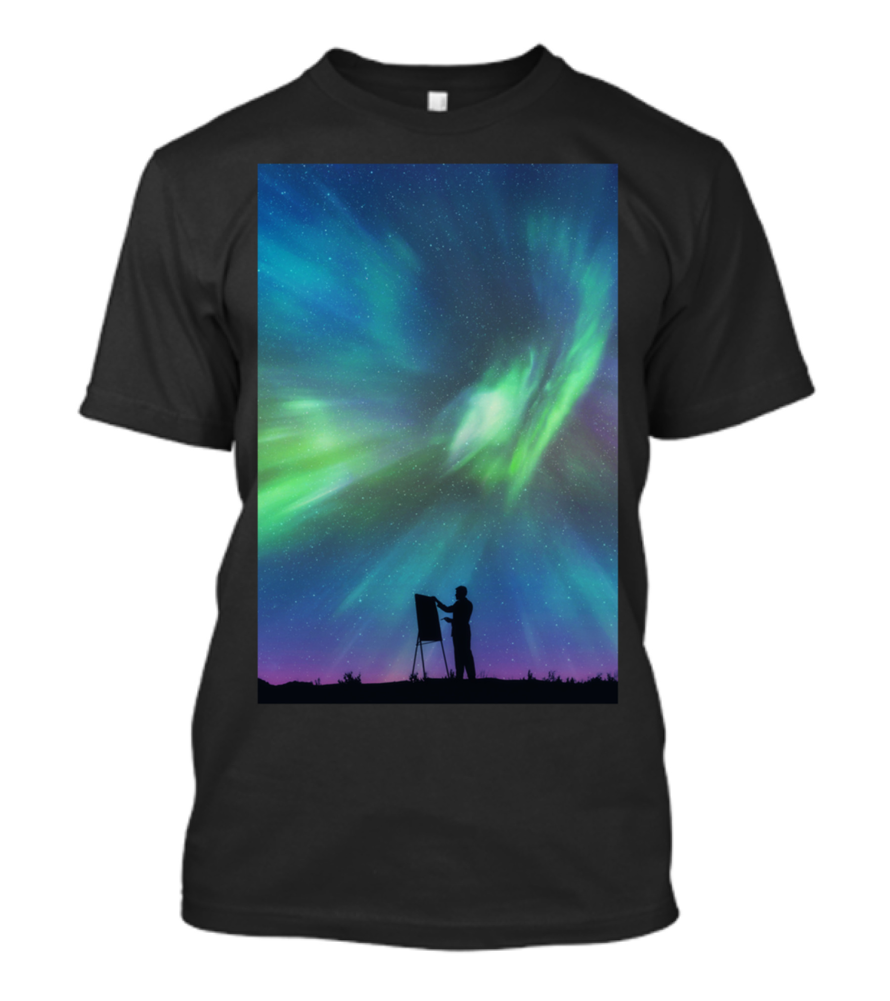Borealis Painter Under Northern Lights Canvas T-Shirt