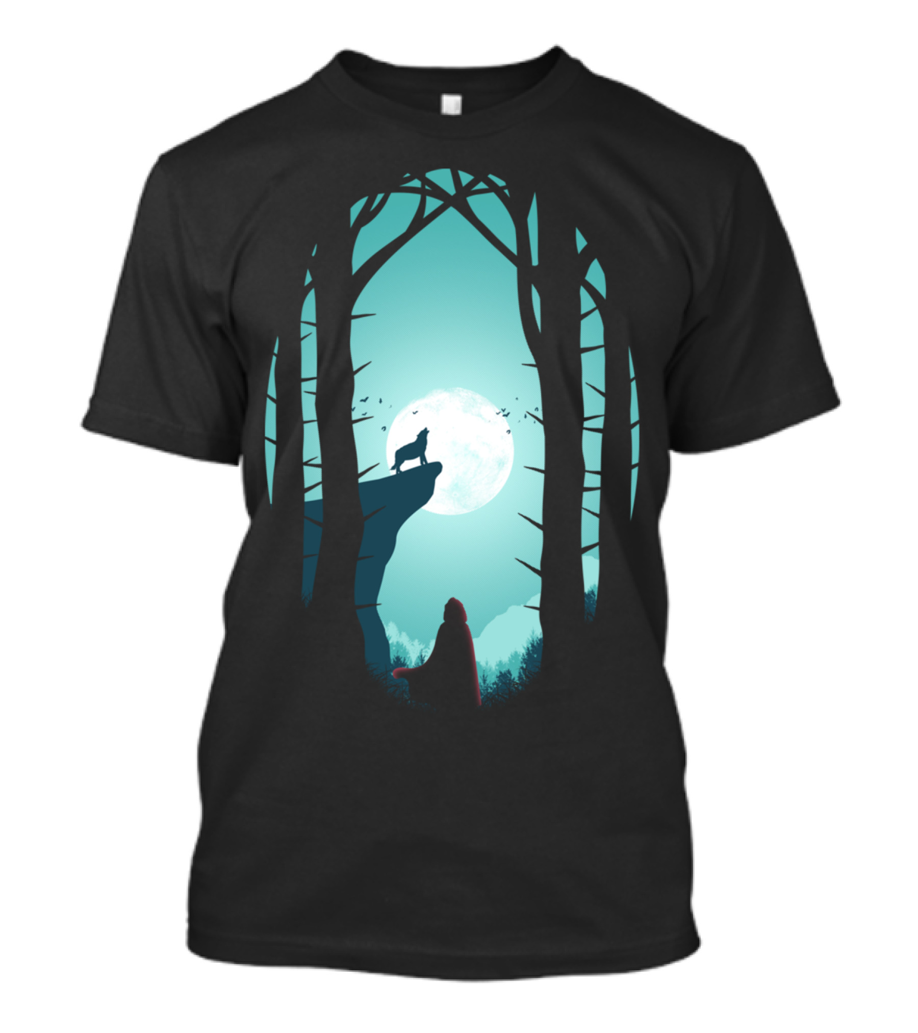 Full Moon Wolf Howling In Forest At Night T-Shirt