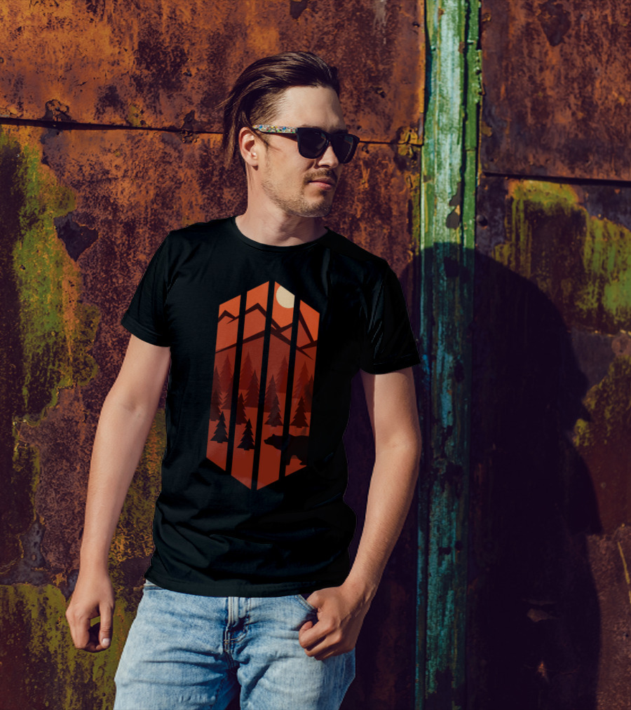 Bear In The Woods GA Sunset Mountain Forest T-Shirt