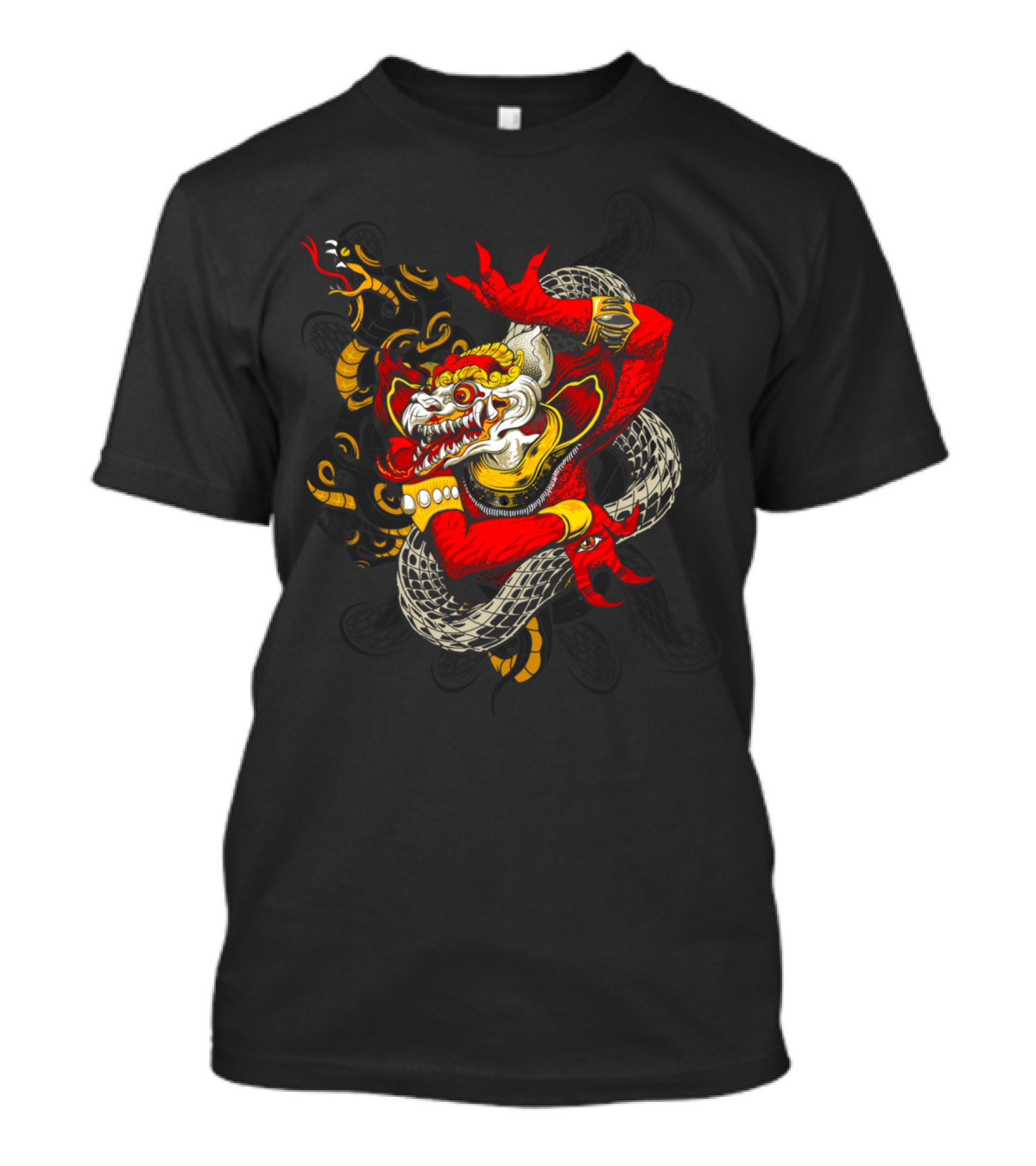 Rhanga Traditional Mythical Dragon With Vibrant Red And Gold T-Shirt
