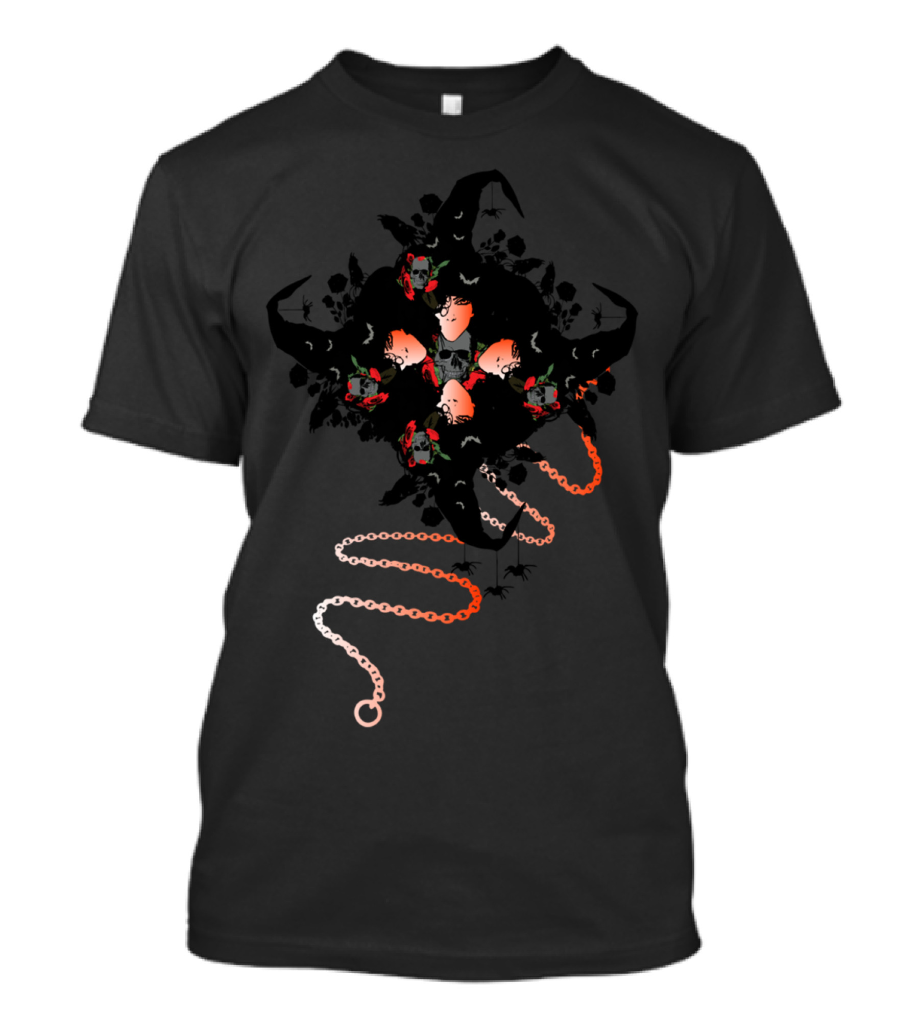 Witches Enchanting Chain And Hats Spiraling Mystical Faces T-Shirt