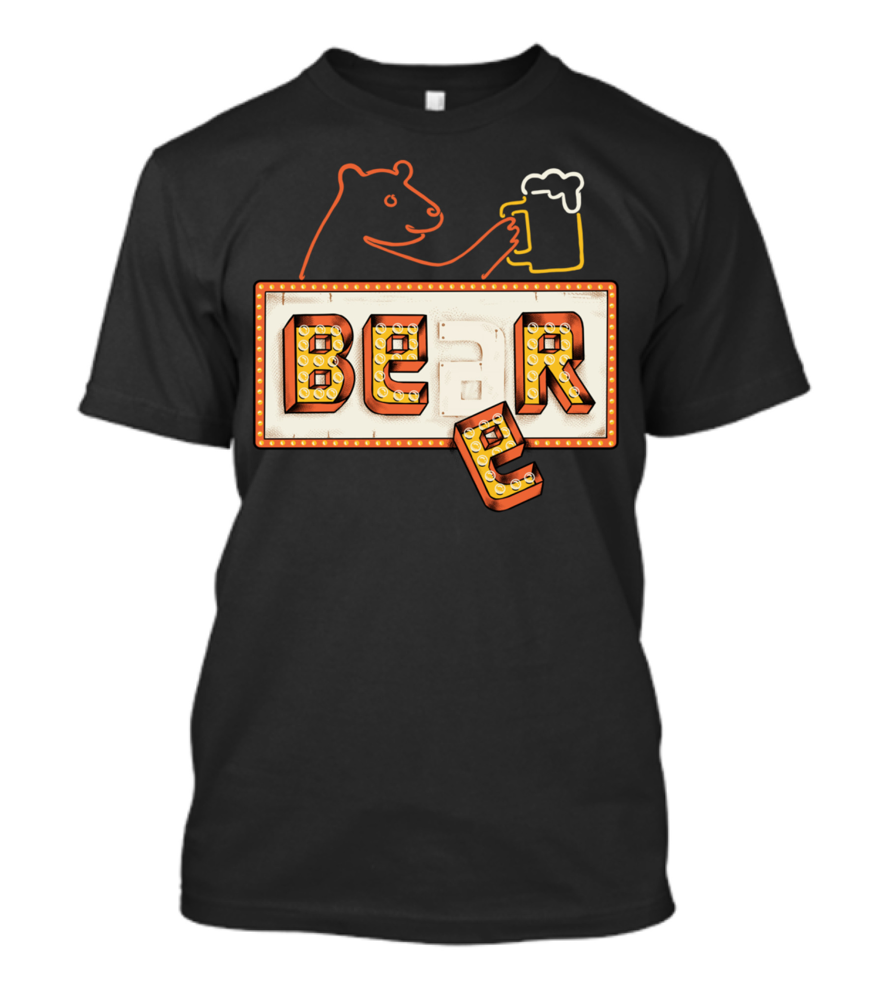 Bear Holding Beer Mug In Neon Sign T-Shirt