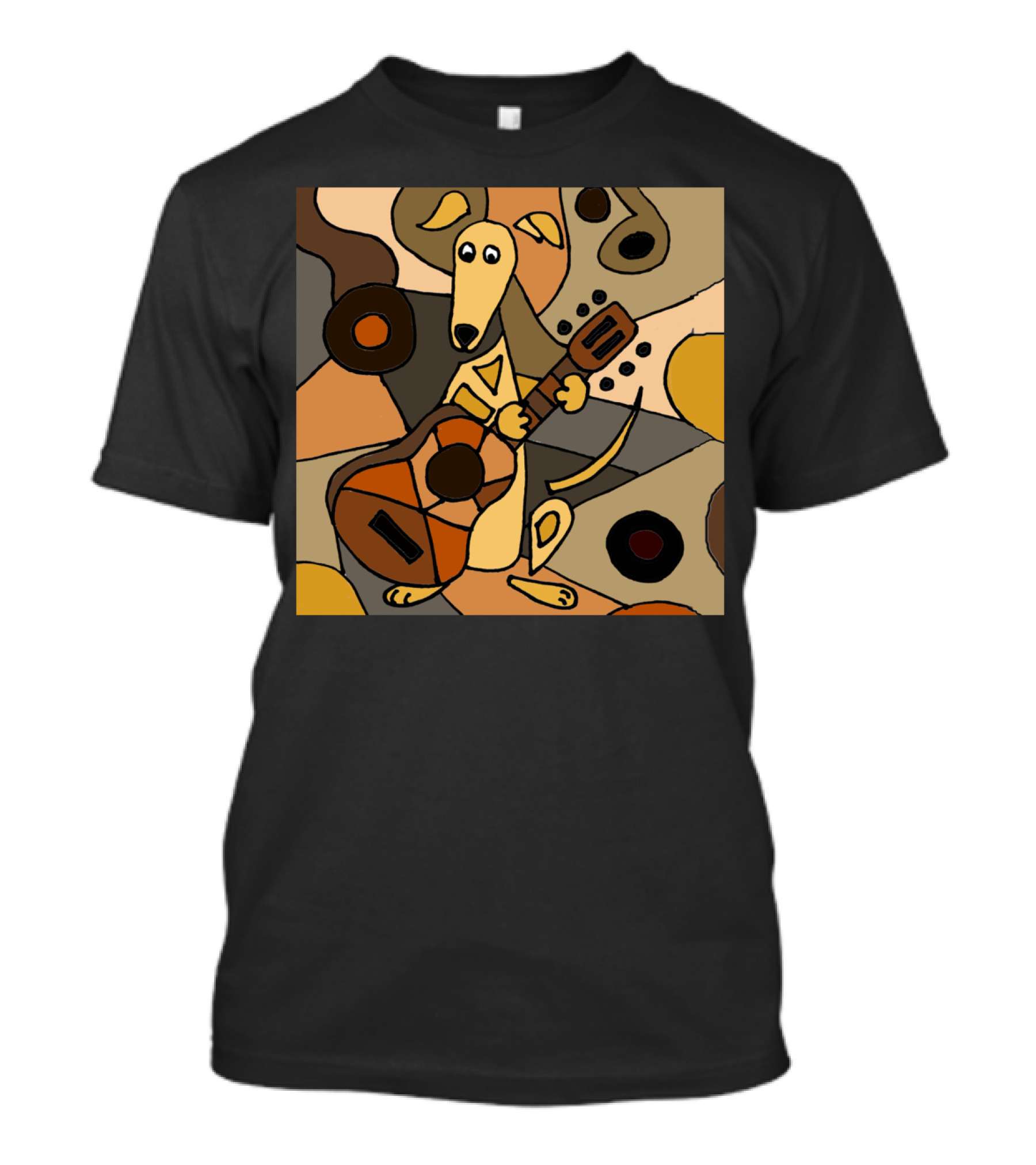 Funky Greyhound Dog With Guitar In Abstract Cubist T-Shirt