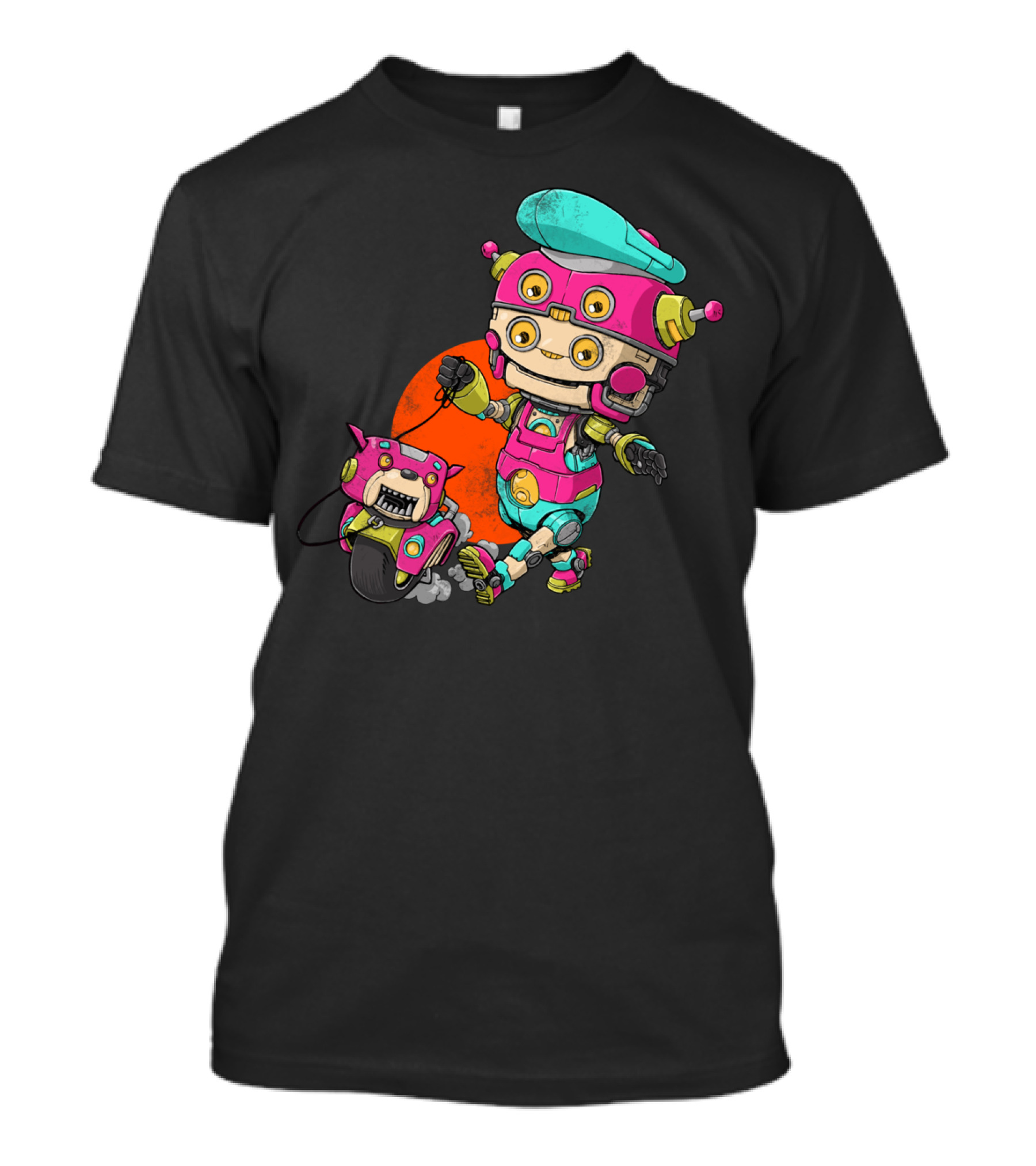 Robot Dog Walker Cyberpunk Retro Futuristic Machine Duo T-Shirt